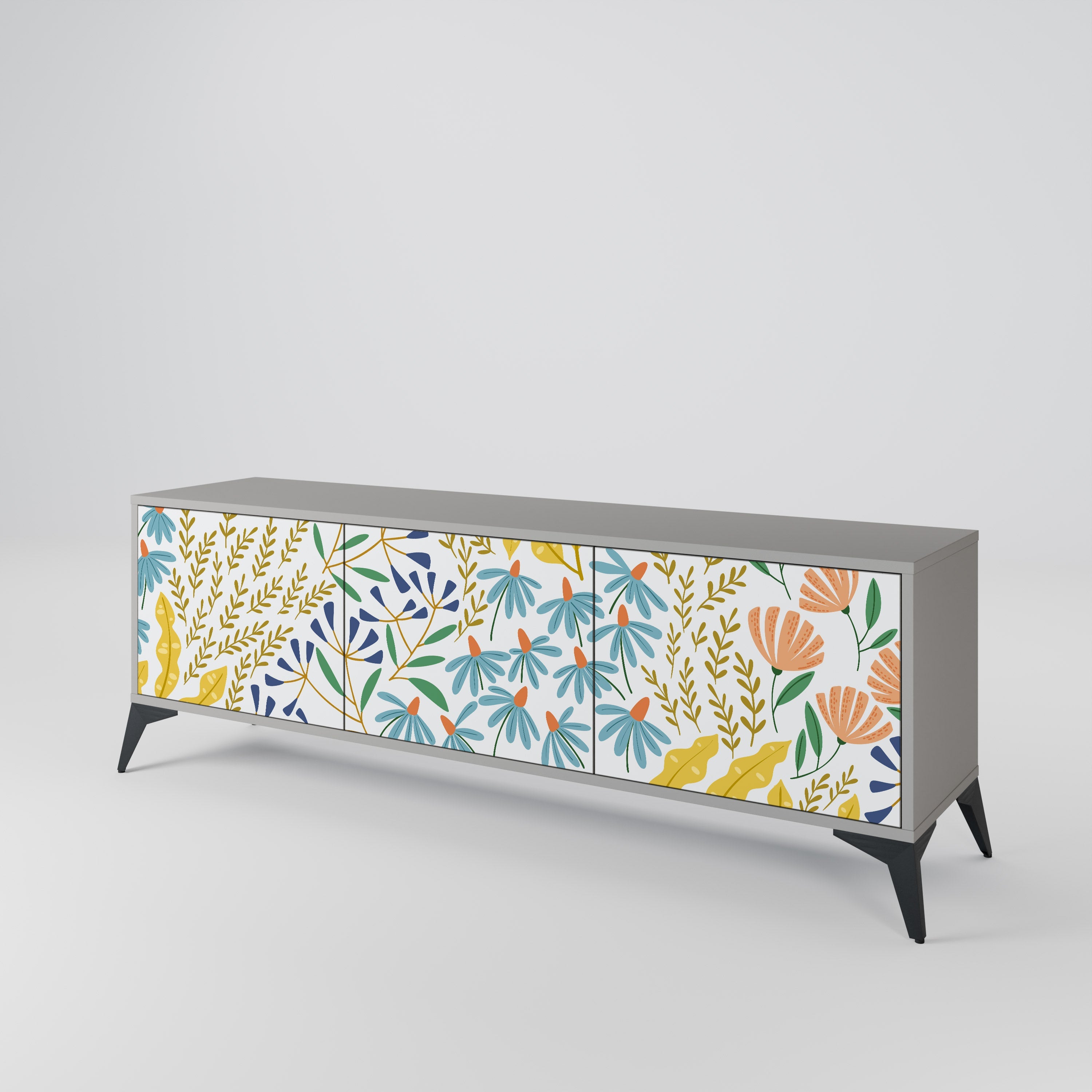 Meuble TV 3 portes HELLO SPRING finition grise