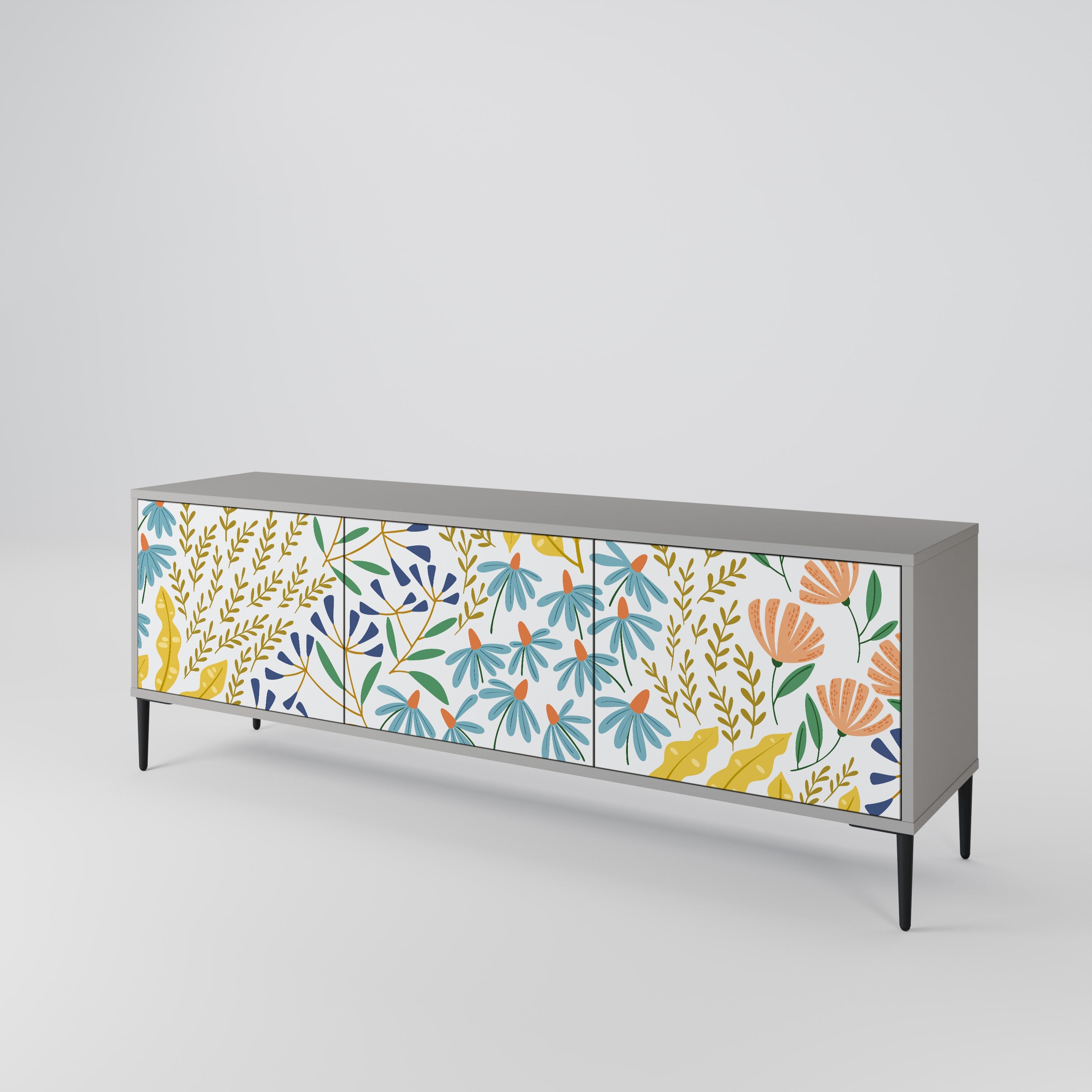 Meuble TV 3 portes HELLO SPRING finition grise