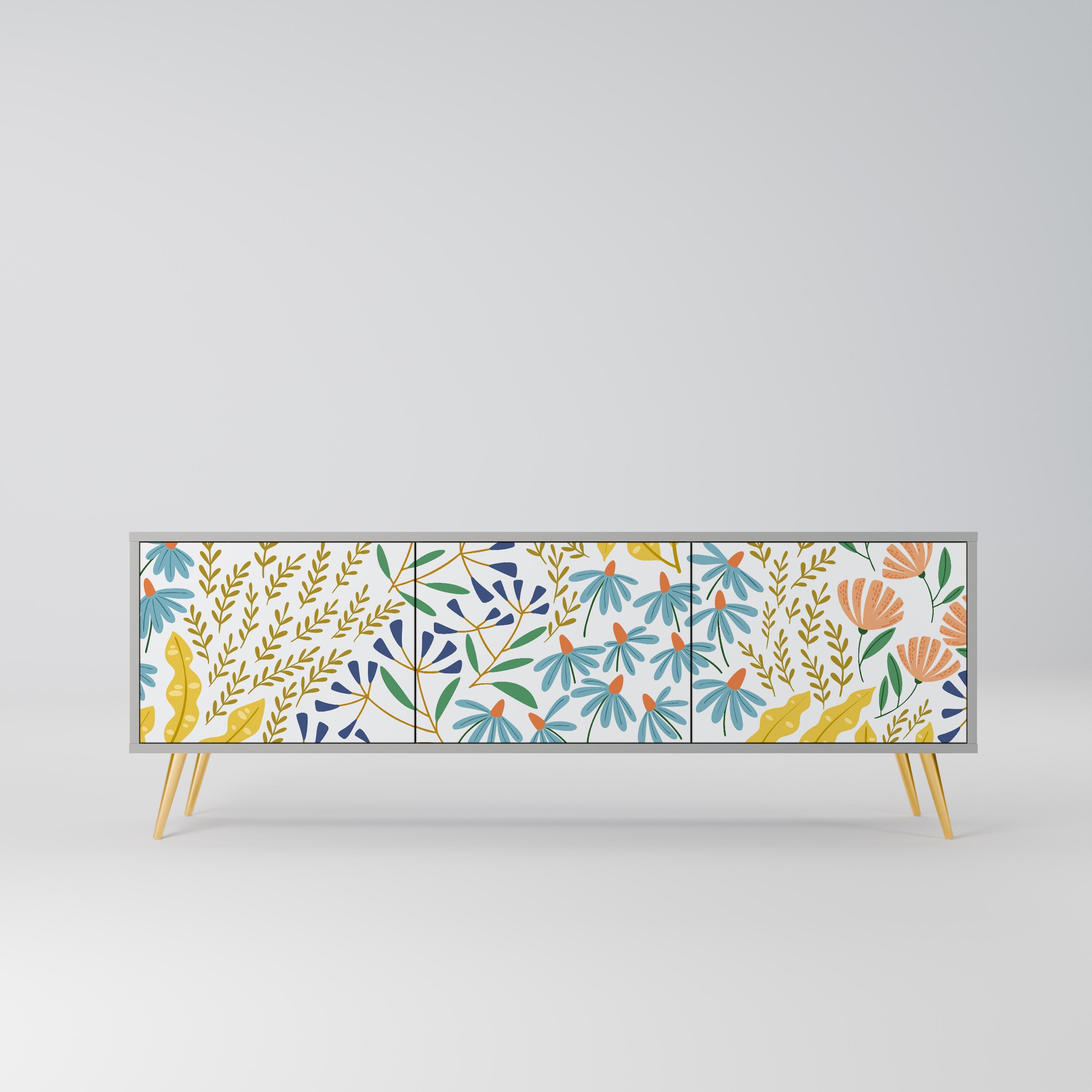 Meuble TV 3 portes HELLO SPRING finition grise