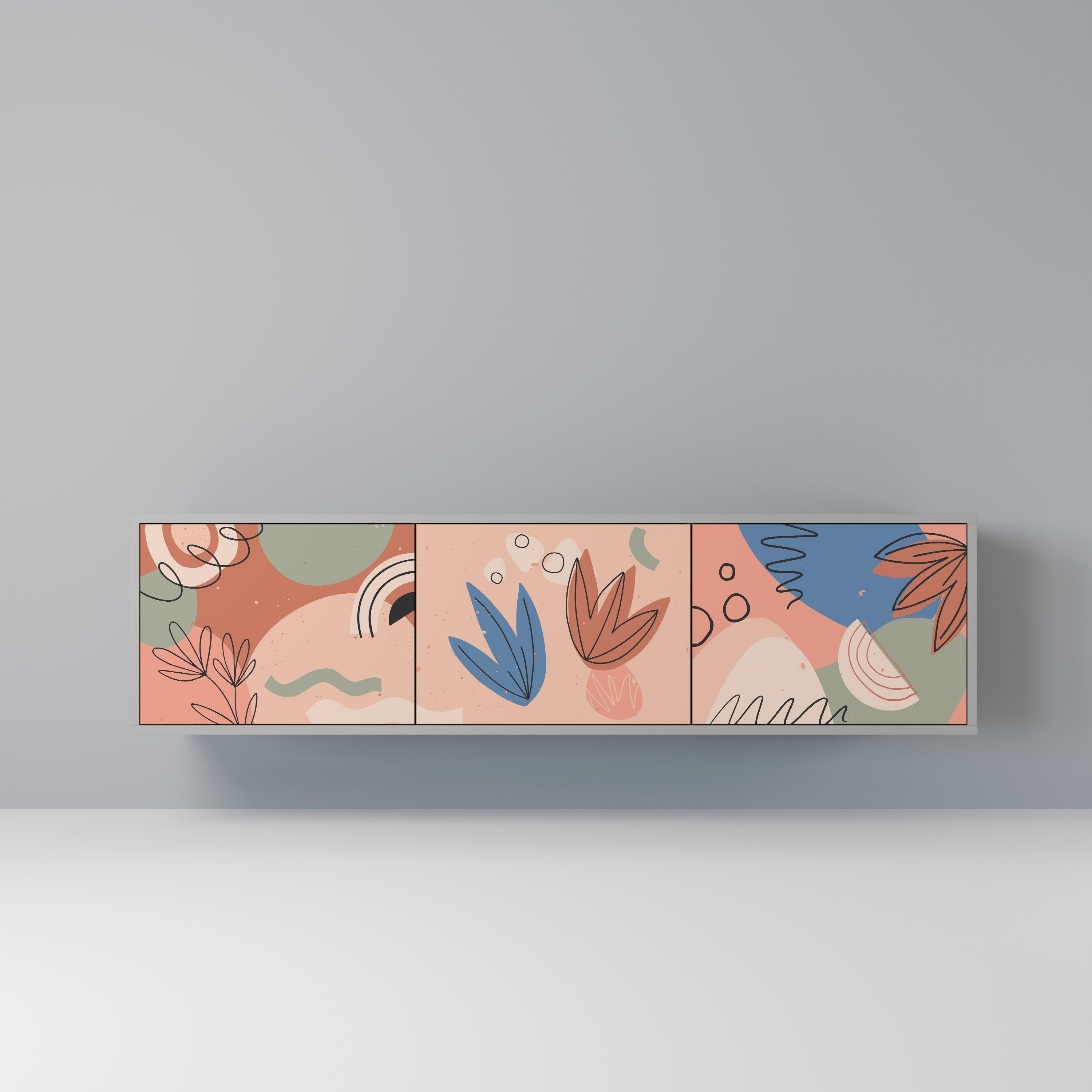 Meuble TV 3 portes PASTEL DESTINY, finition grise