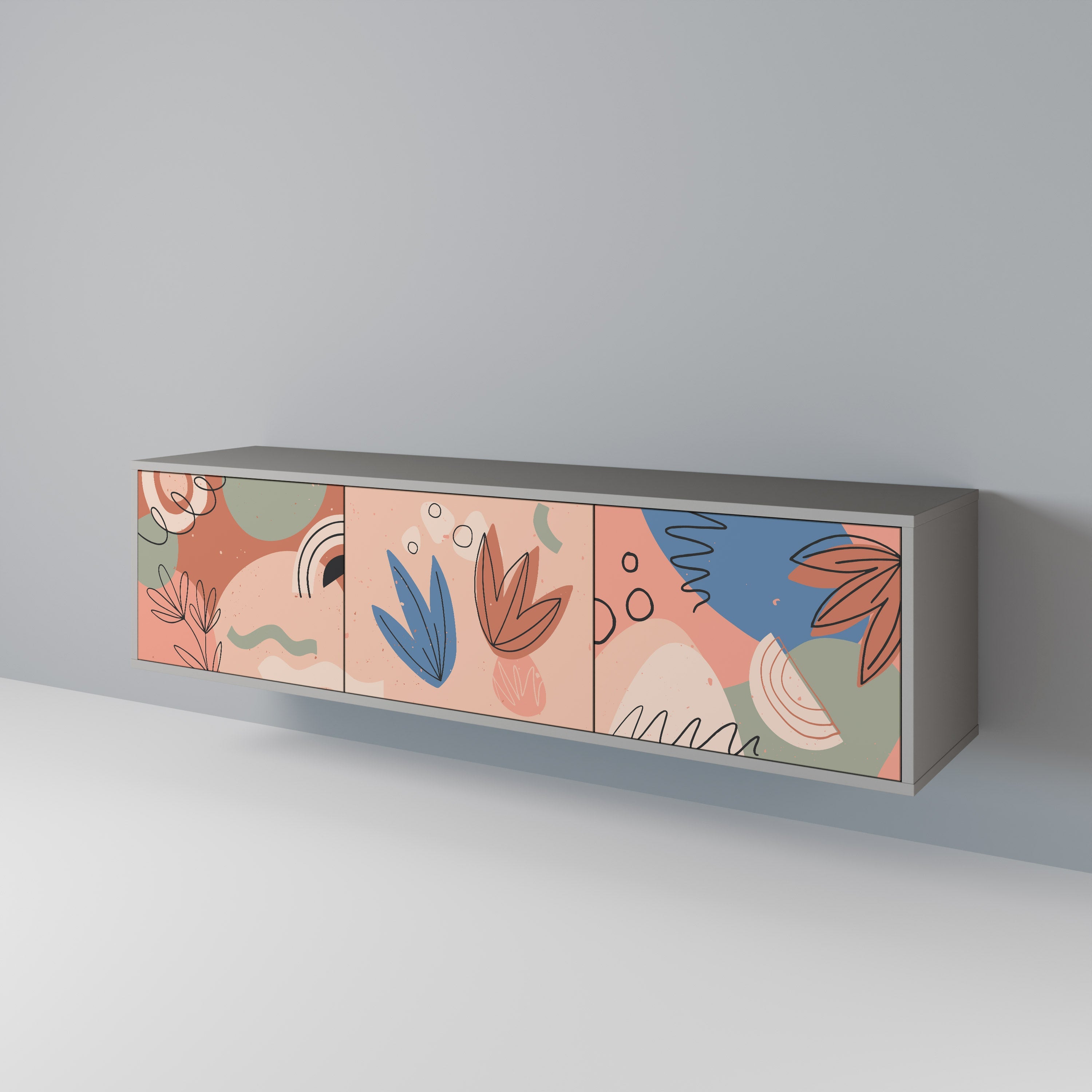 Meuble TV 3 portes PASTEL DESTINY, finition grise