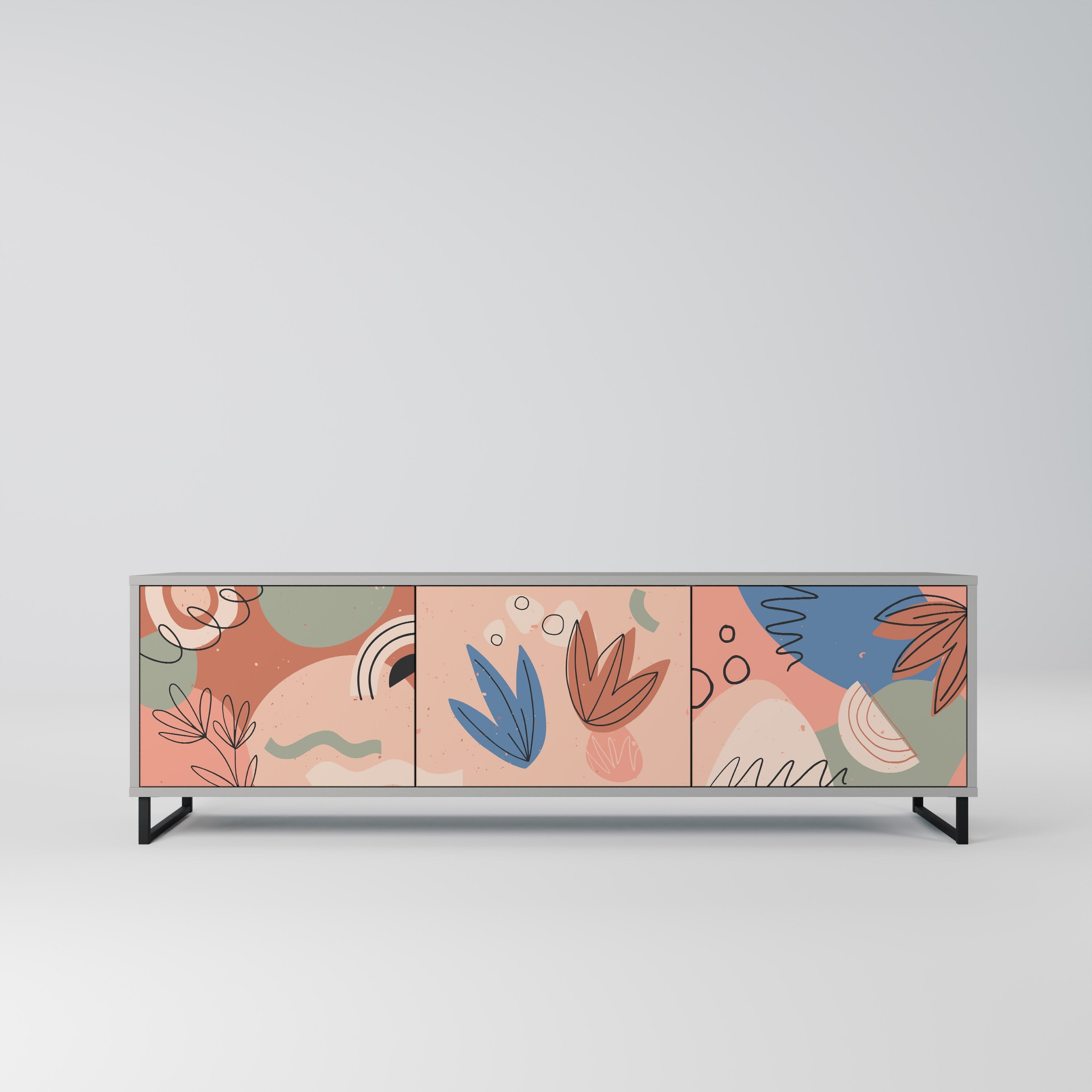 Meuble TV 3 portes PASTEL DESTINY, finition grise