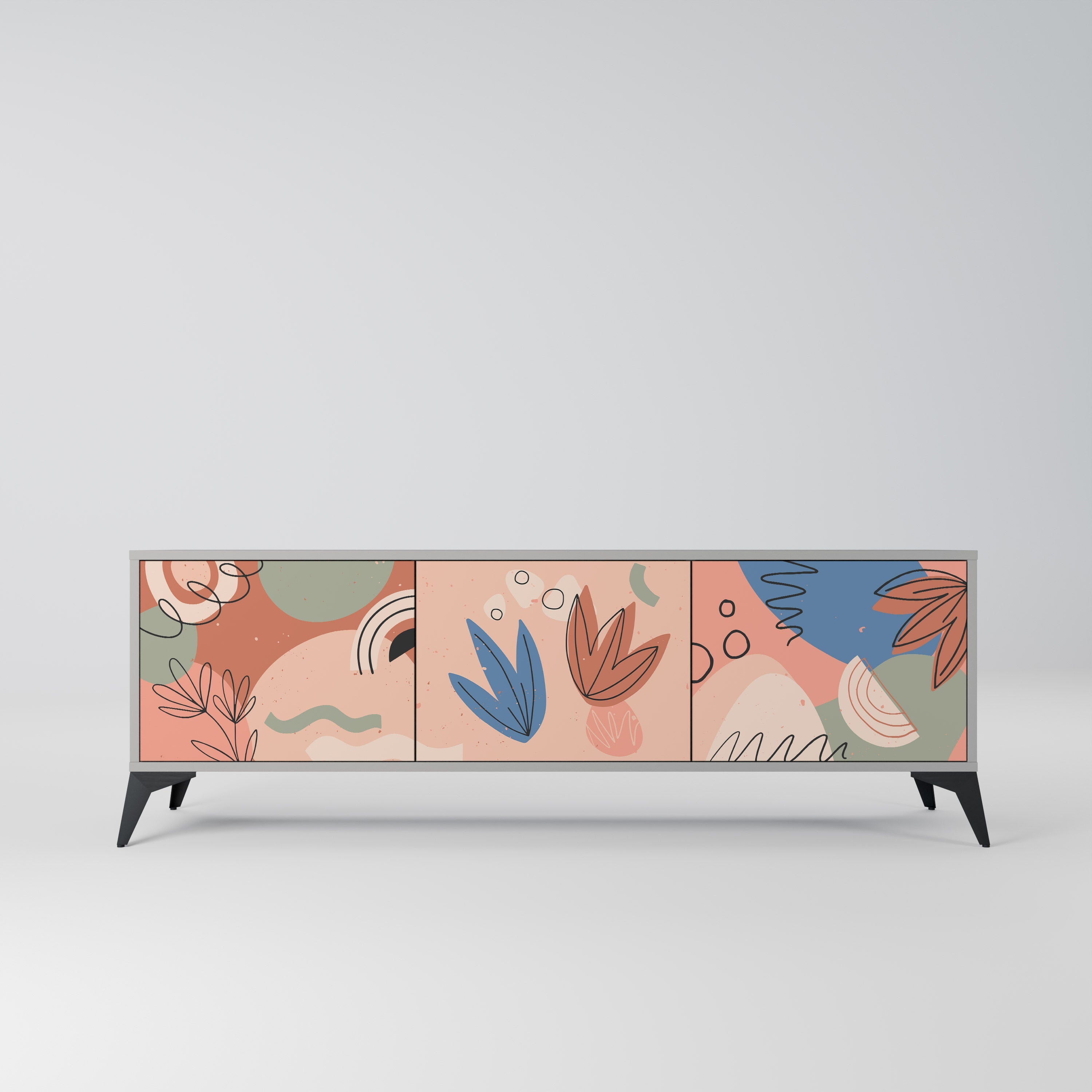 Meuble TV 3 portes PASTEL DESTINY, finition grise