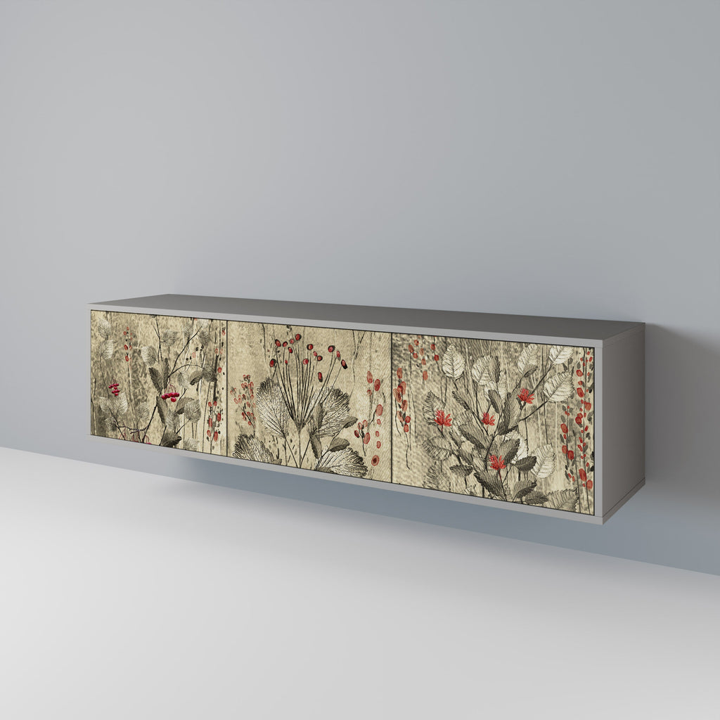 Meuble TV 3 portes HERBAL GRACE, finition grise