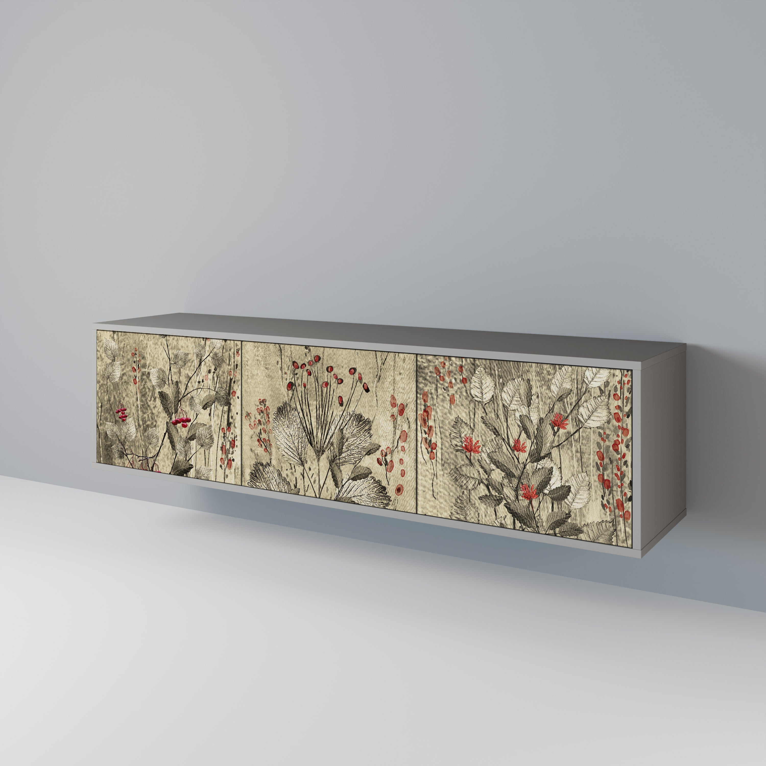 Meuble TV 3 portes HERBAL GRACE, finition grise