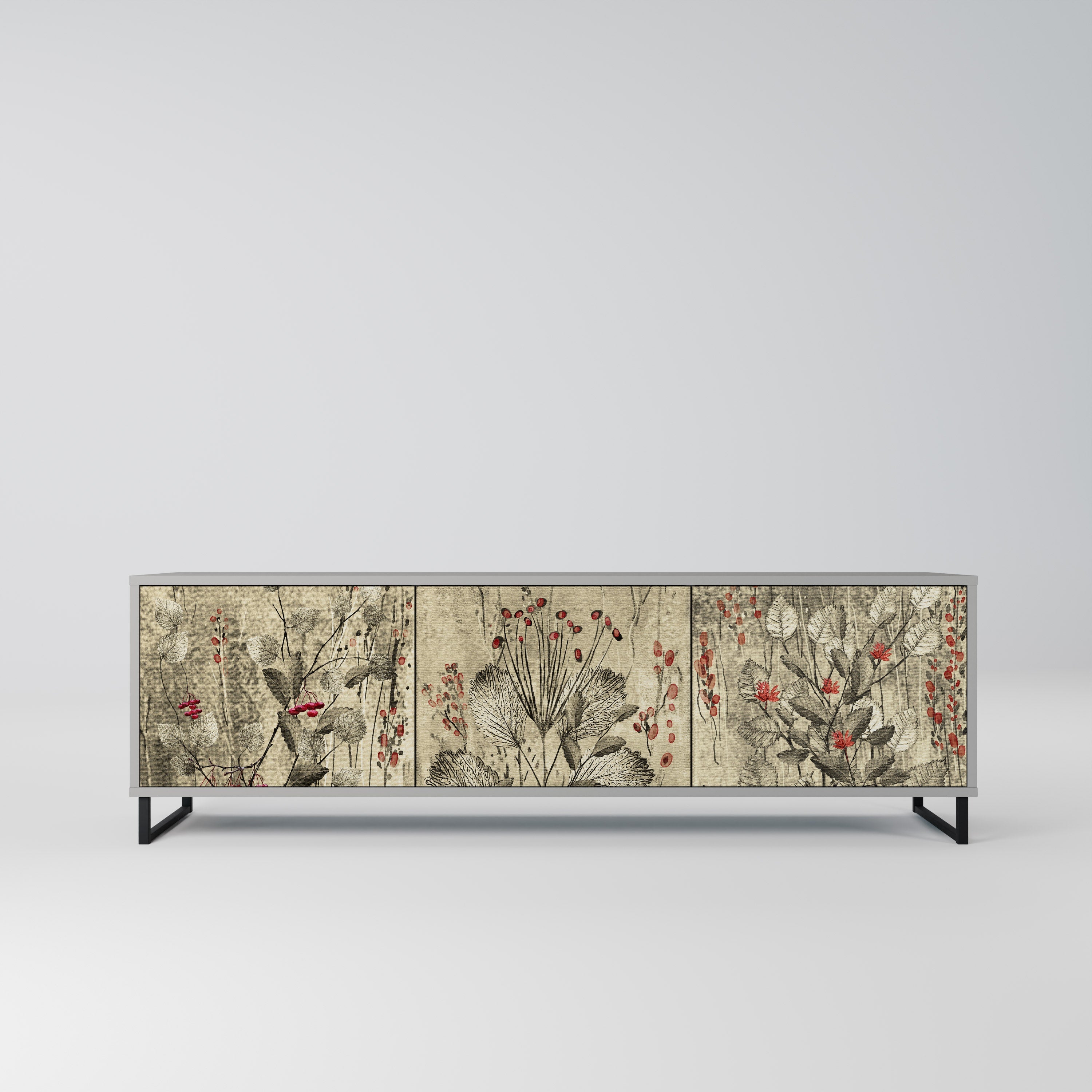 Meuble TV 3 portes HERBAL GRACE, finition grise