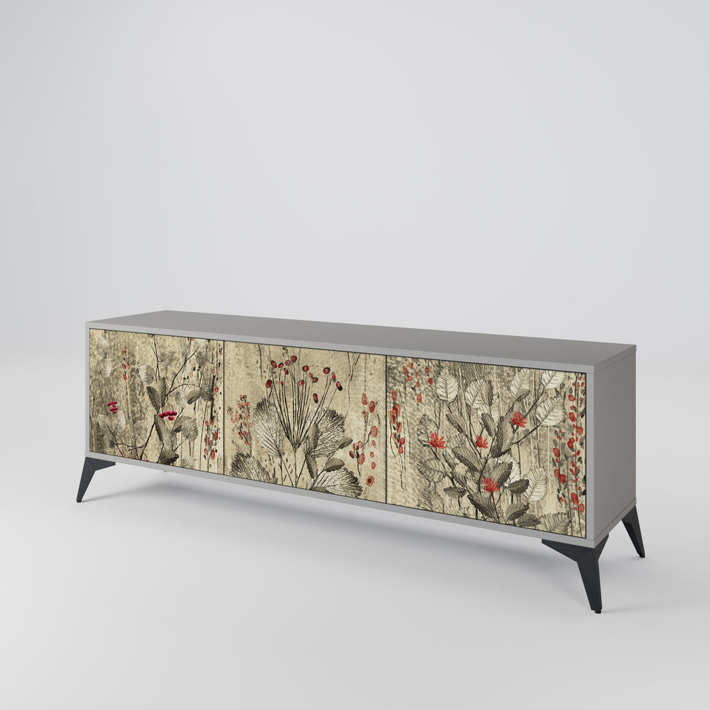 Meuble TV 3 portes HERBAL GRACE, finition grise