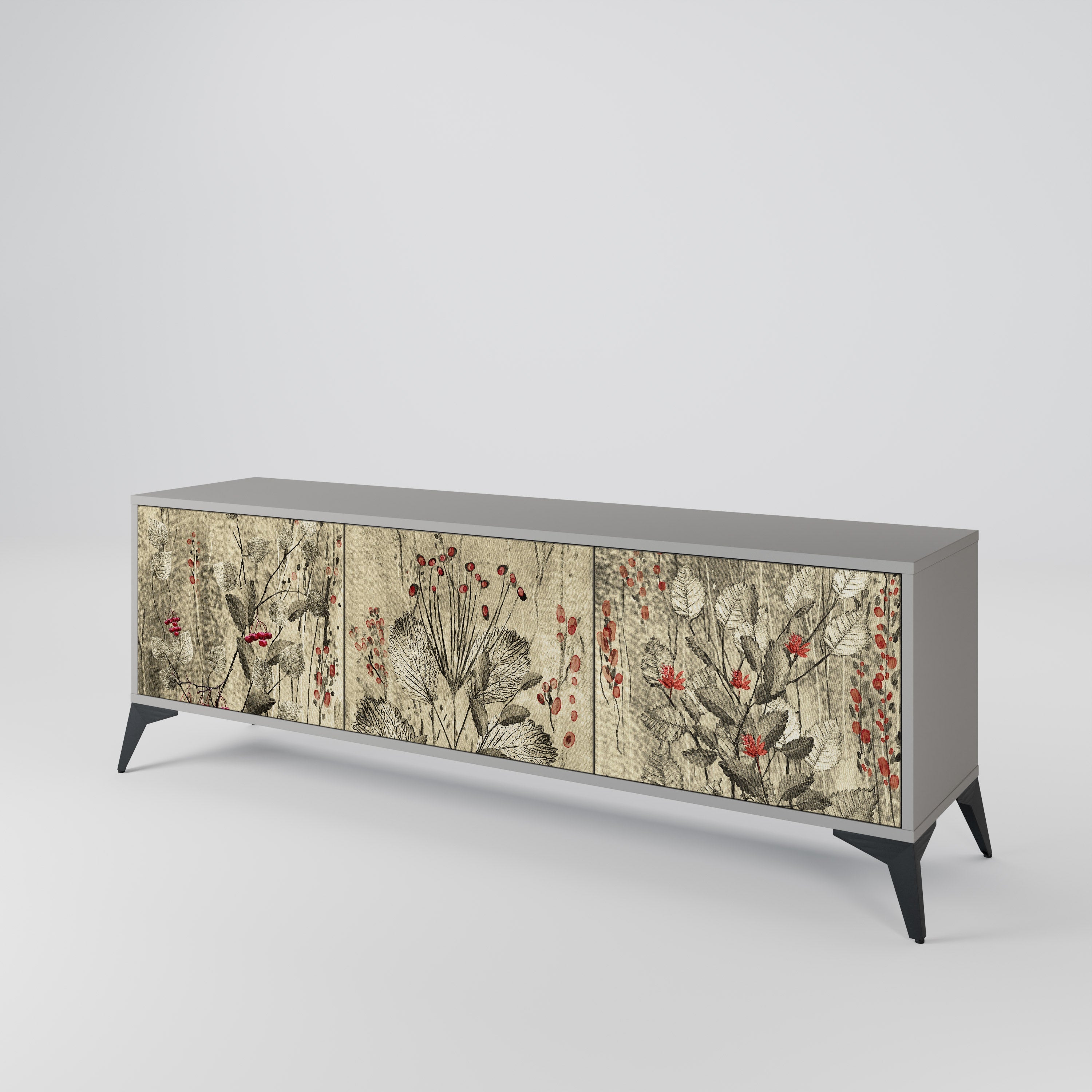 Meuble TV 3 portes HERBAL GRACE, finition grise