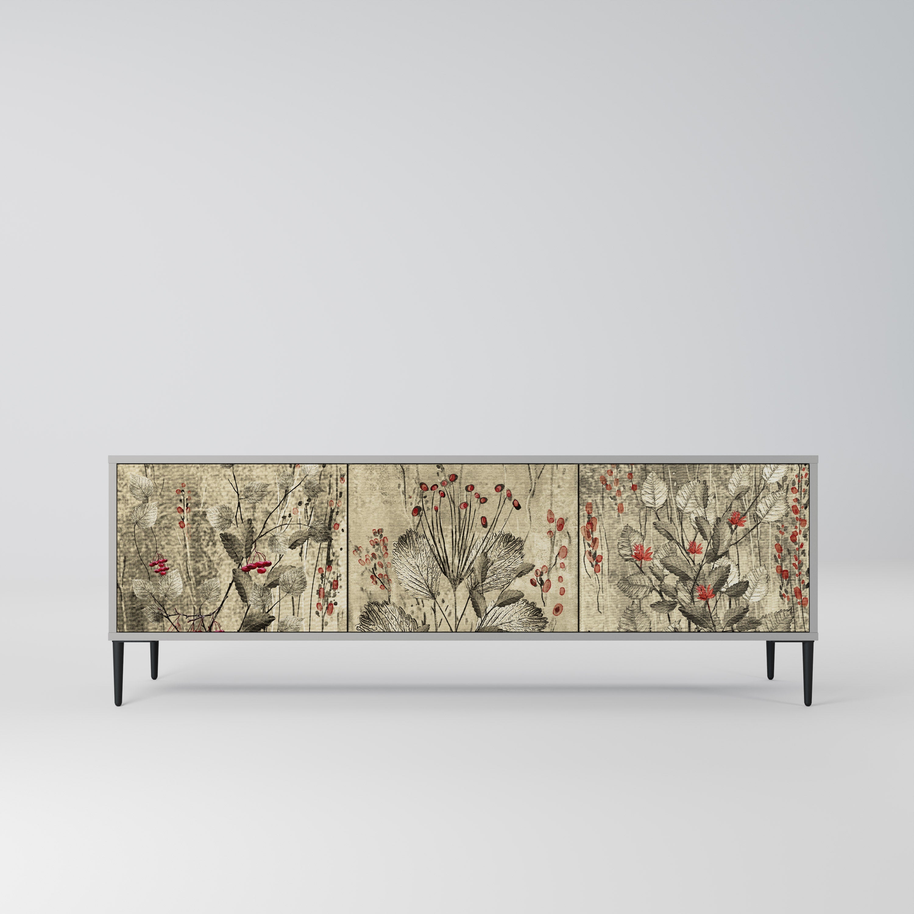 Meuble TV 3 portes HERBAL GRACE, finition grise