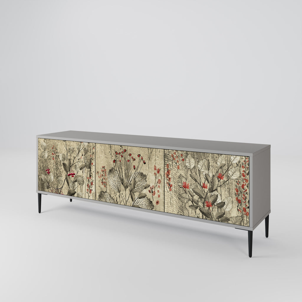 Meuble TV 3 portes HERBAL GRACE, finition grise