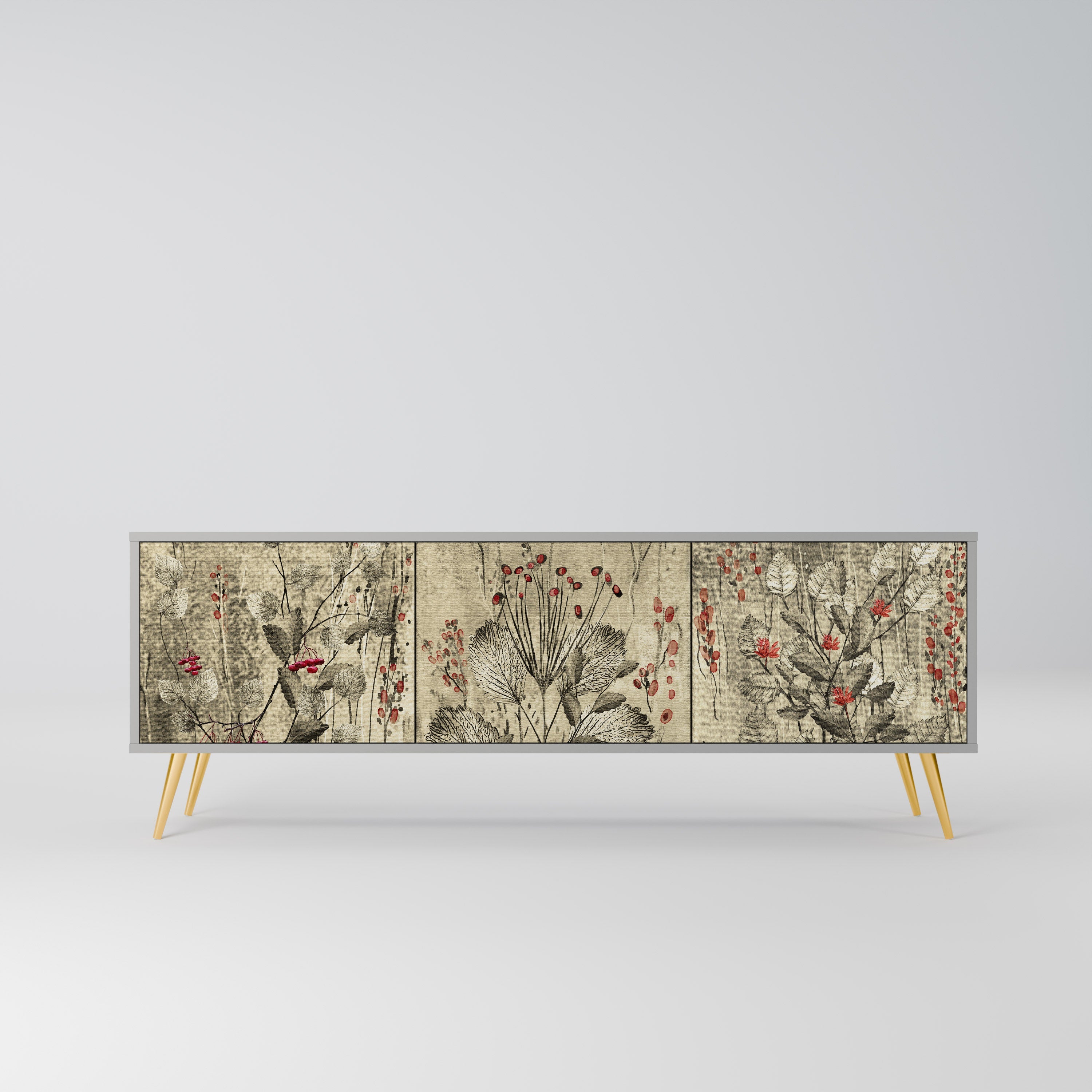 Meuble TV 3 portes HERBAL GRACE, finition grise