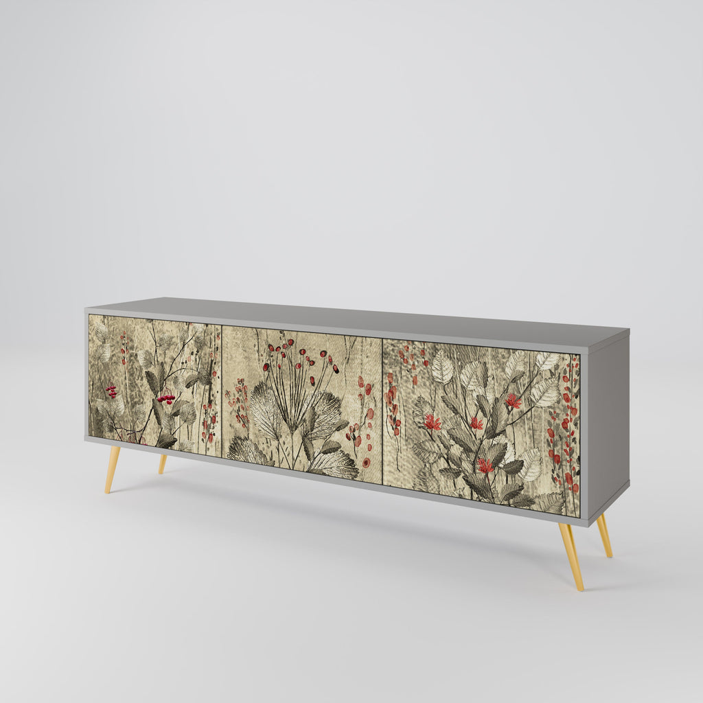 Meuble TV 3 portes HERBAL GRACE, finition grise