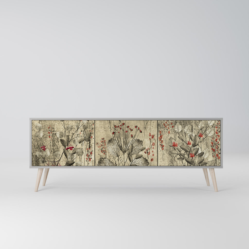 Meuble TV 3 portes HERBAL GRACE, finition grise