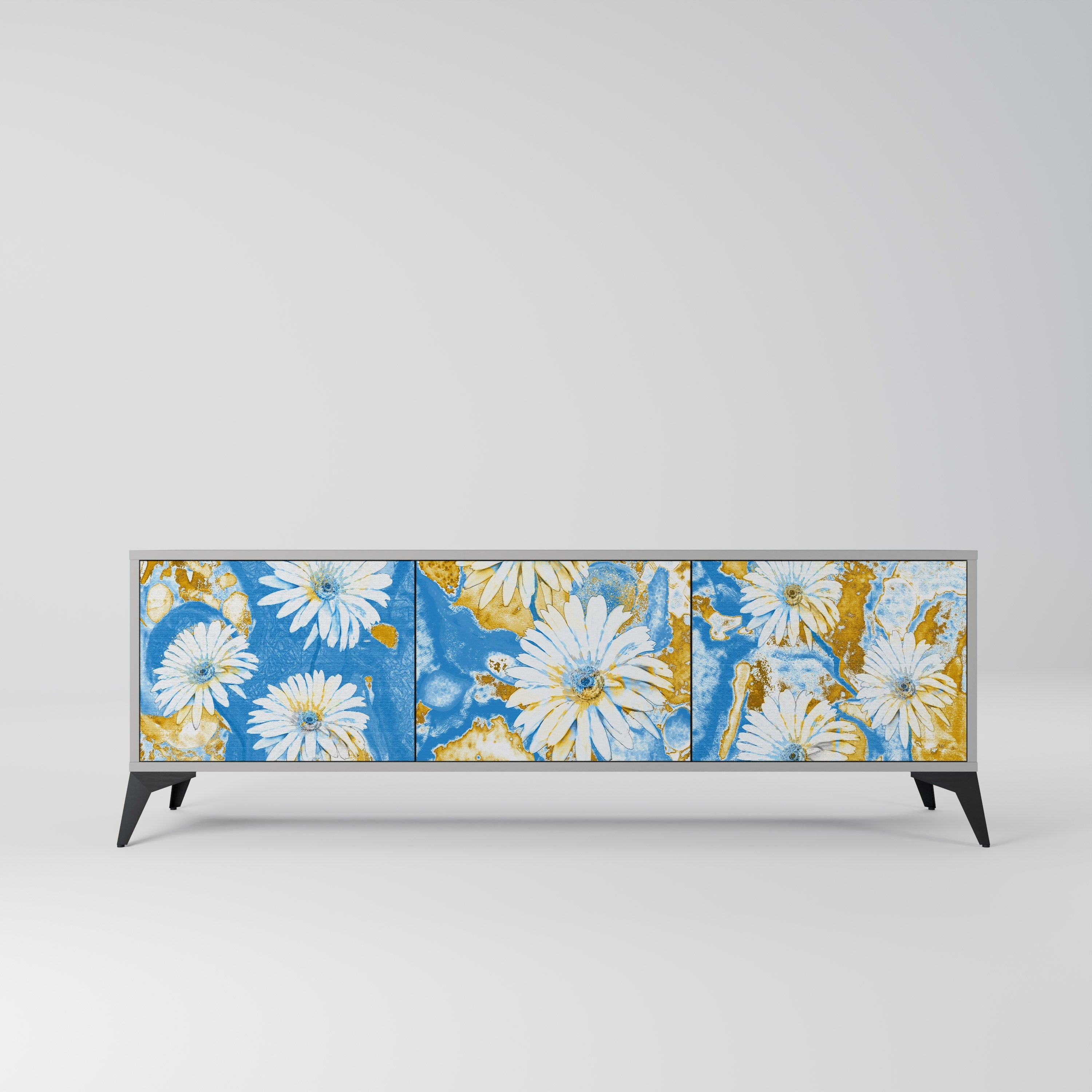 Meuble TV 3 portes DAISY LUXE finition grise