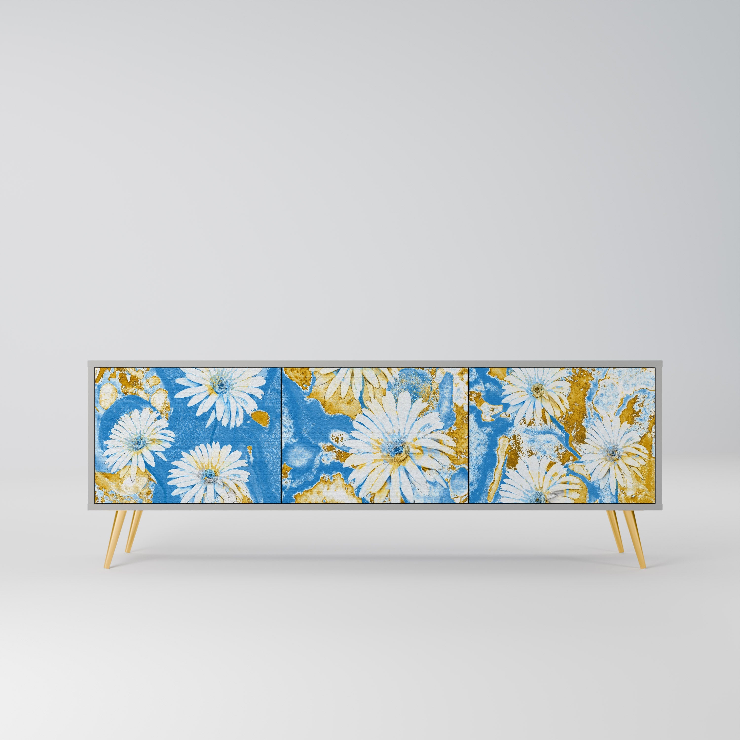 Meuble TV 3 portes DAISY LUXE finition grise