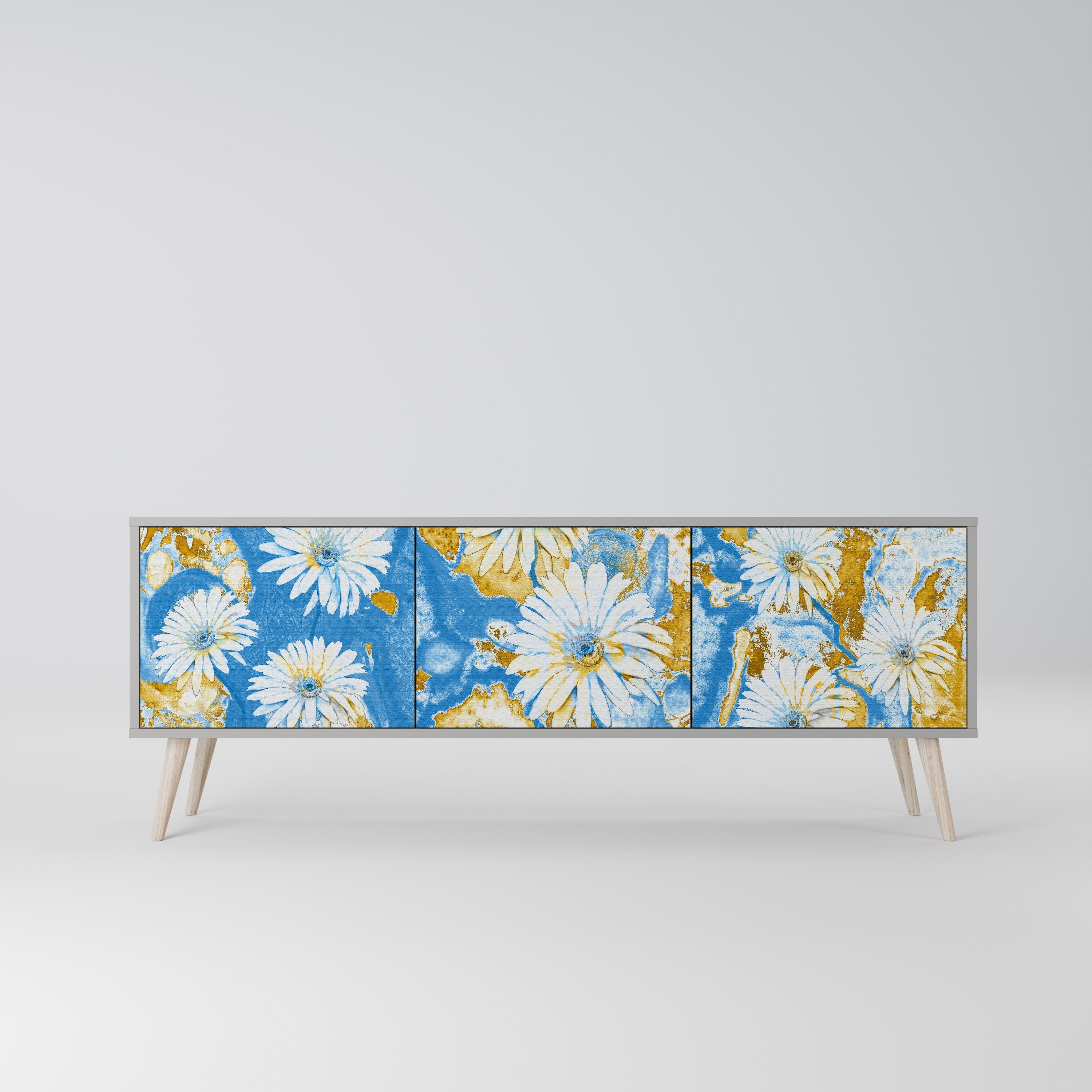 Meuble TV 3 portes DAISY LUXE finition grise