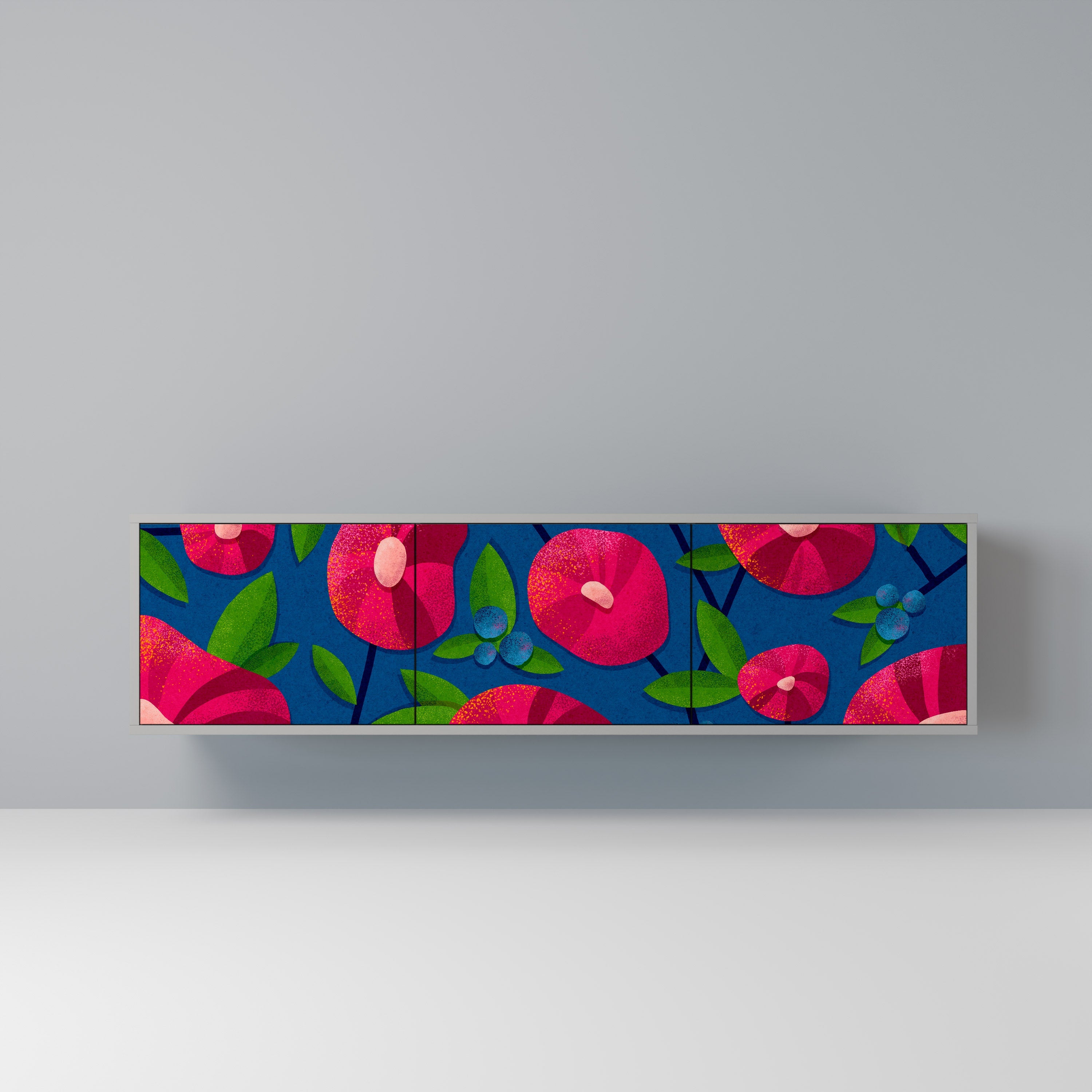 Meuble TV 3 portes SPRING THOUGHTS, finition grise