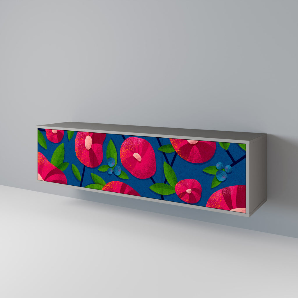 Meuble TV 3 portes SPRING THOUGHTS, finition grise