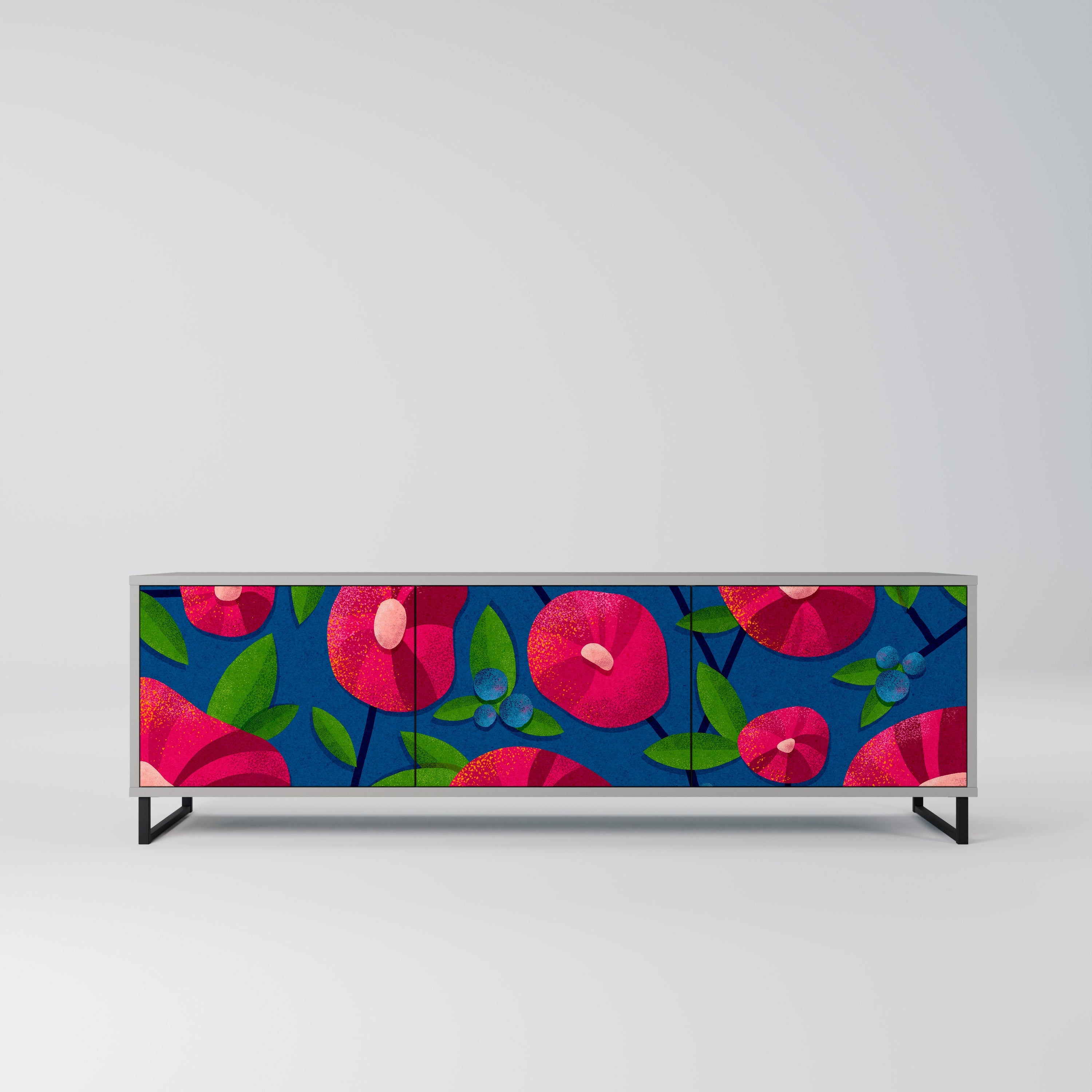 Meuble TV 3 portes SPRING THOUGHTS, finition grise