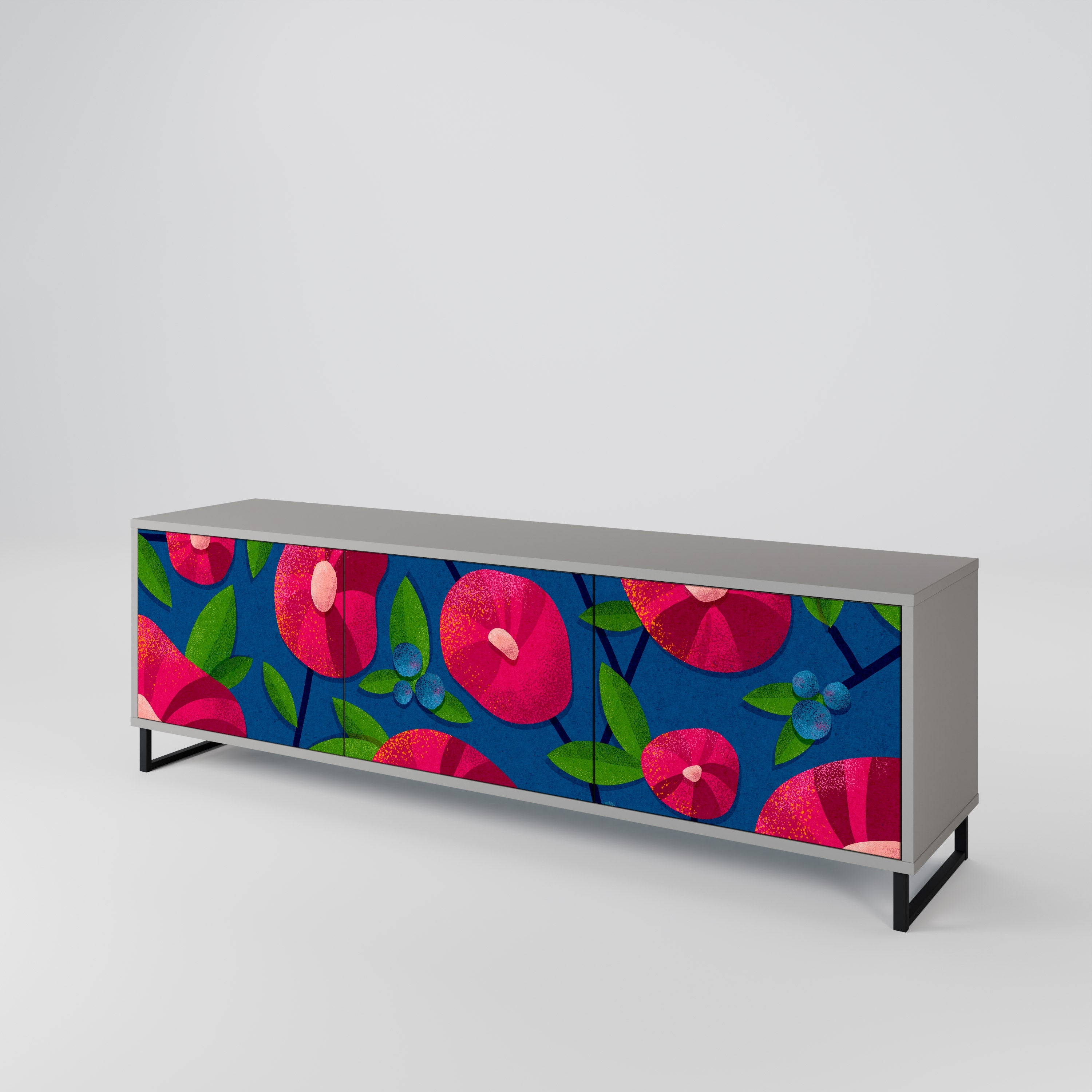 Meuble TV 3 portes SPRING THOUGHTS, finition grise