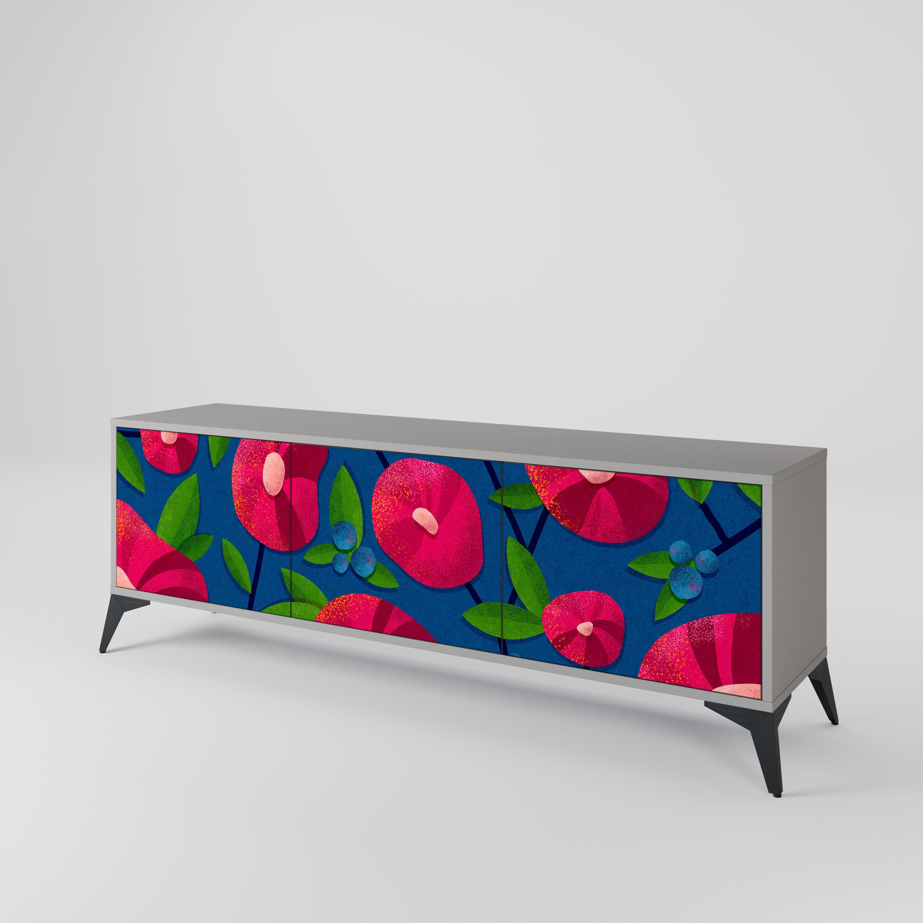 Meuble TV 3 portes SPRING THOUGHTS, finition grise