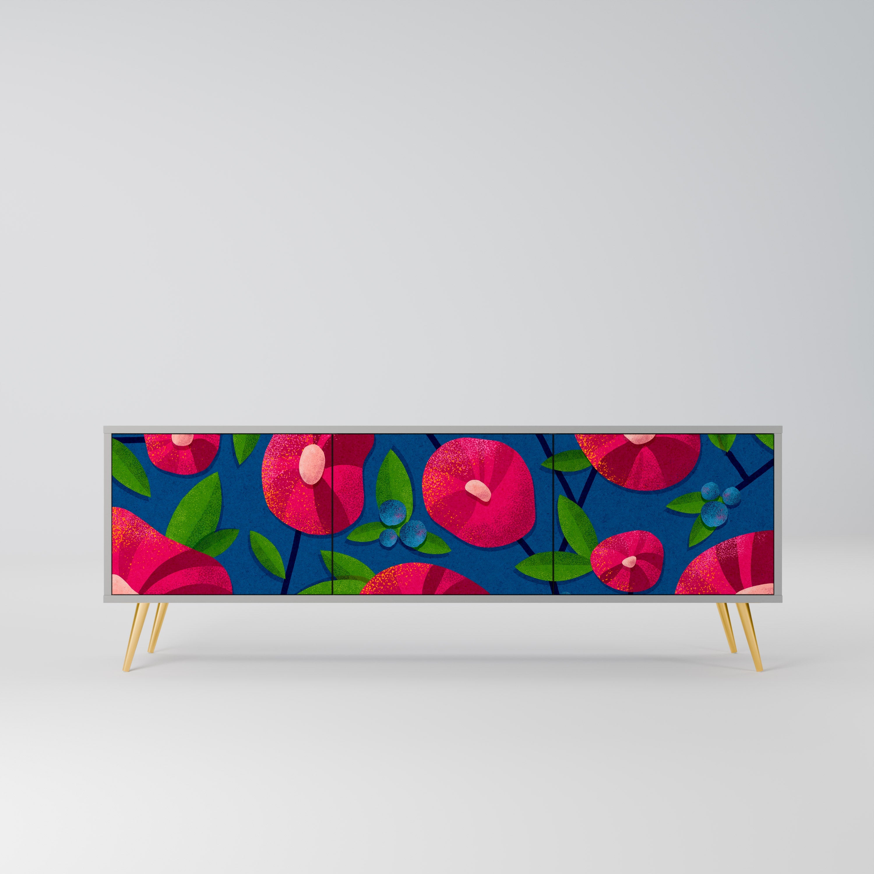 Meuble TV 3 portes SPRING THOUGHTS, finition grise