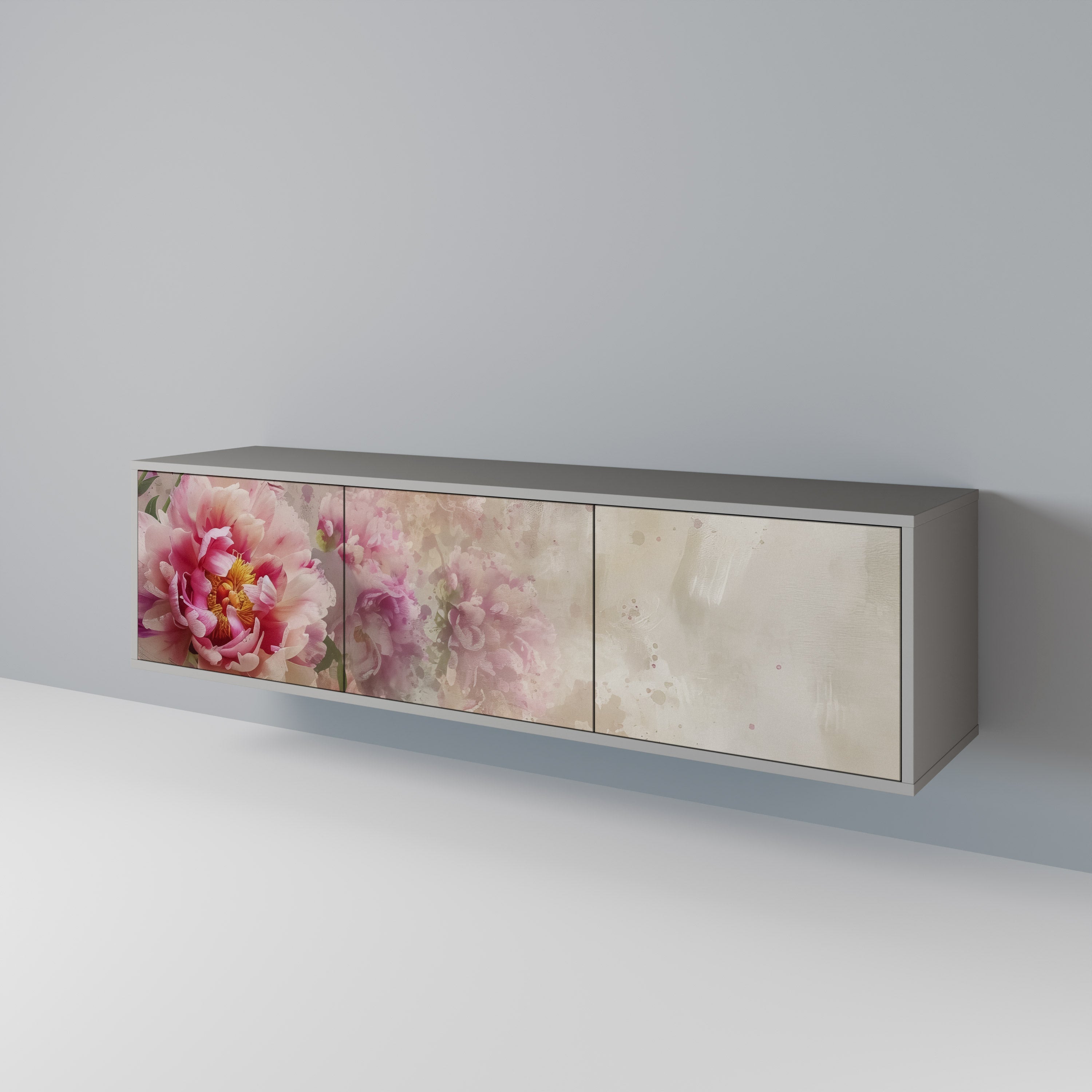 Meuble TV 3 portes PEONY WHISPER finition grise