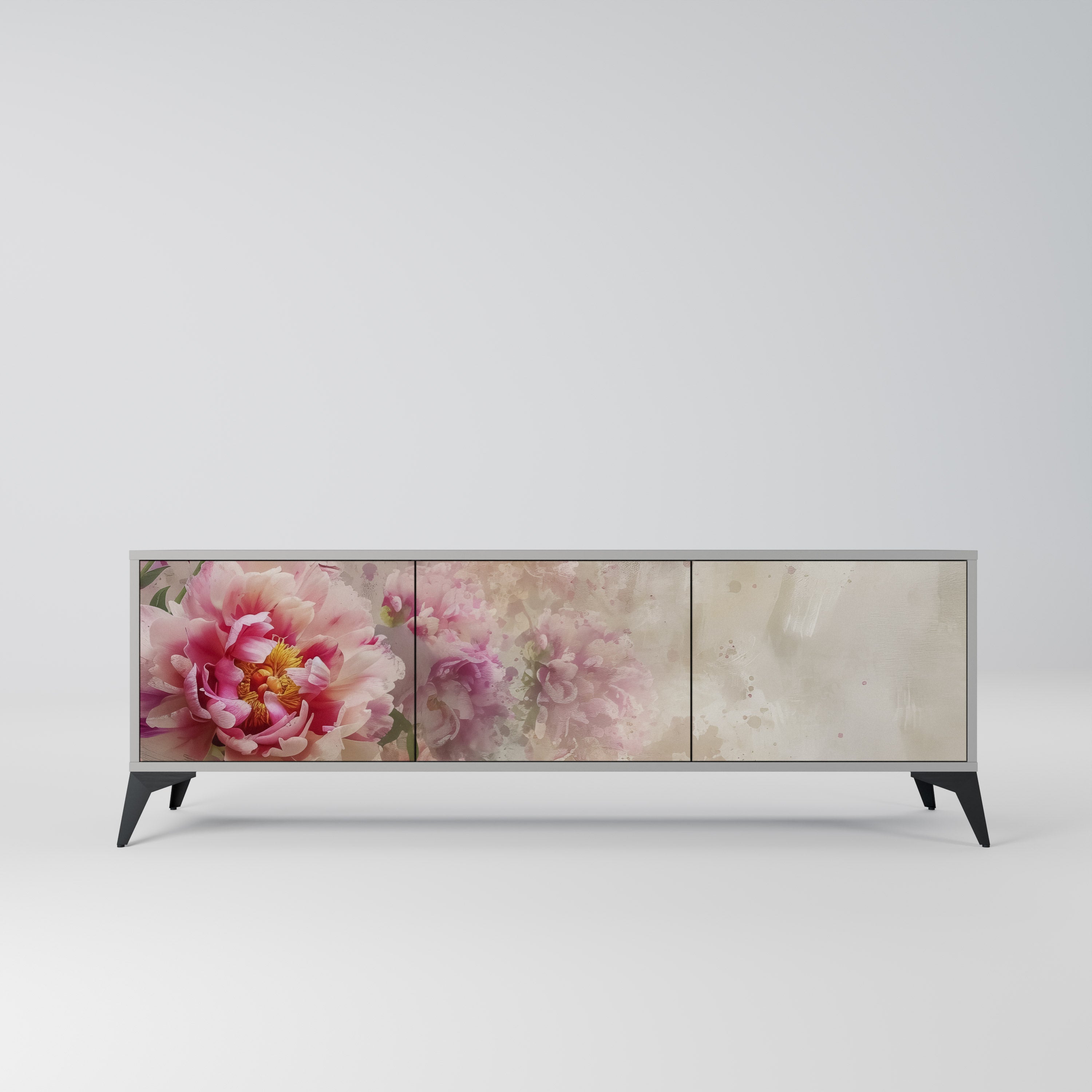 Meuble TV 3 portes PEONY WHISPER finition grise