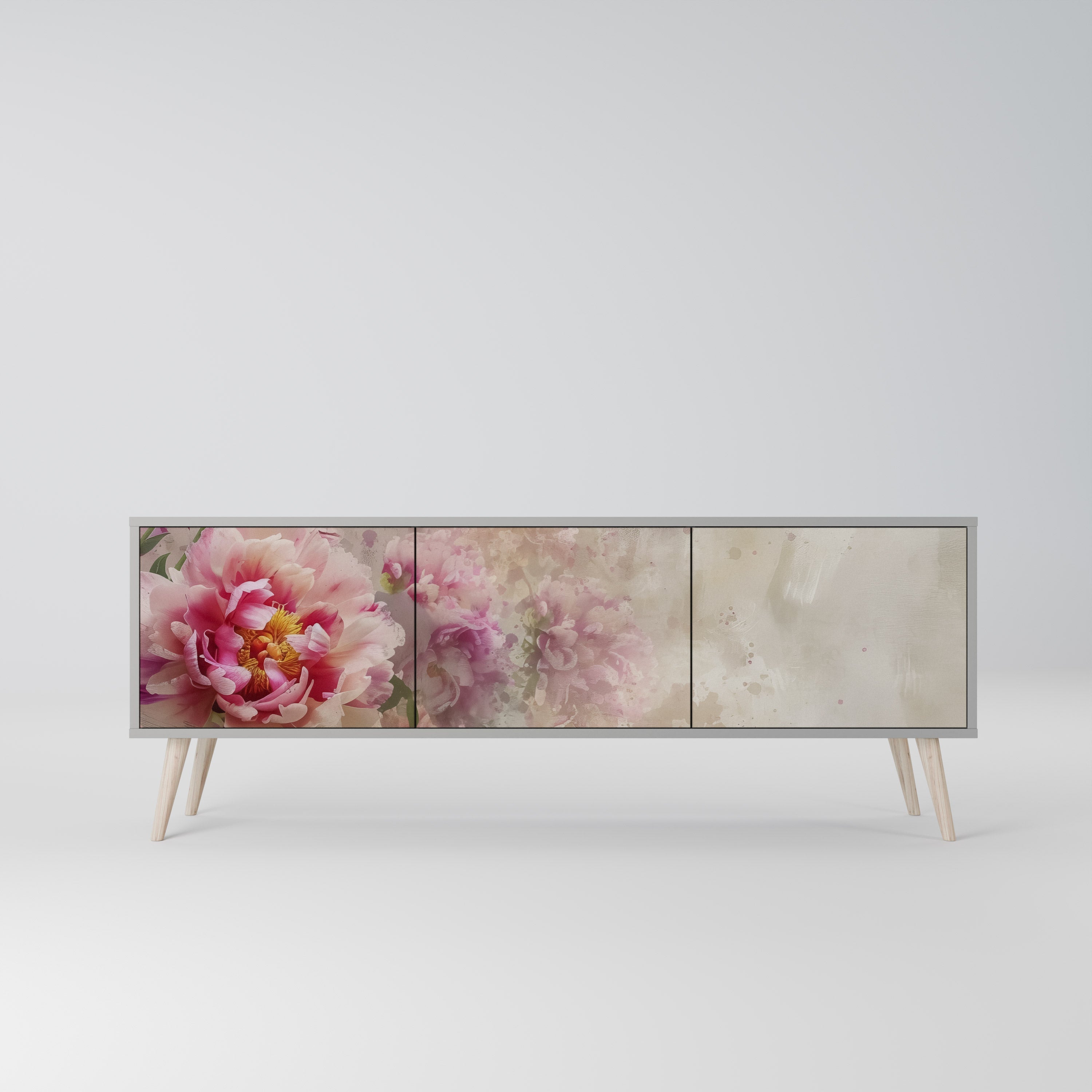 Meuble TV 3 portes PEONY WHISPER finition grise