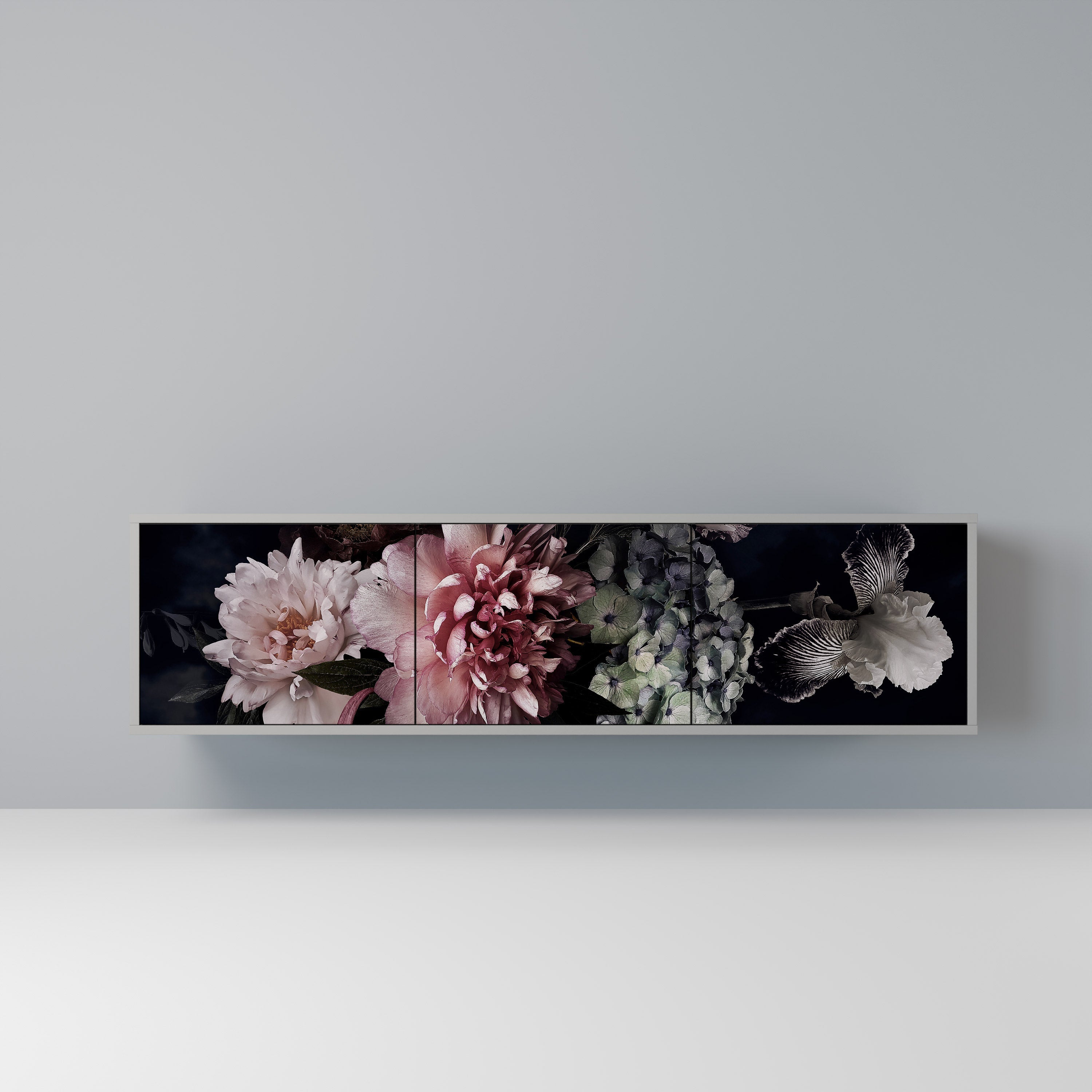 Meuble TV 3 portes PURE BLOSSOM finition grise