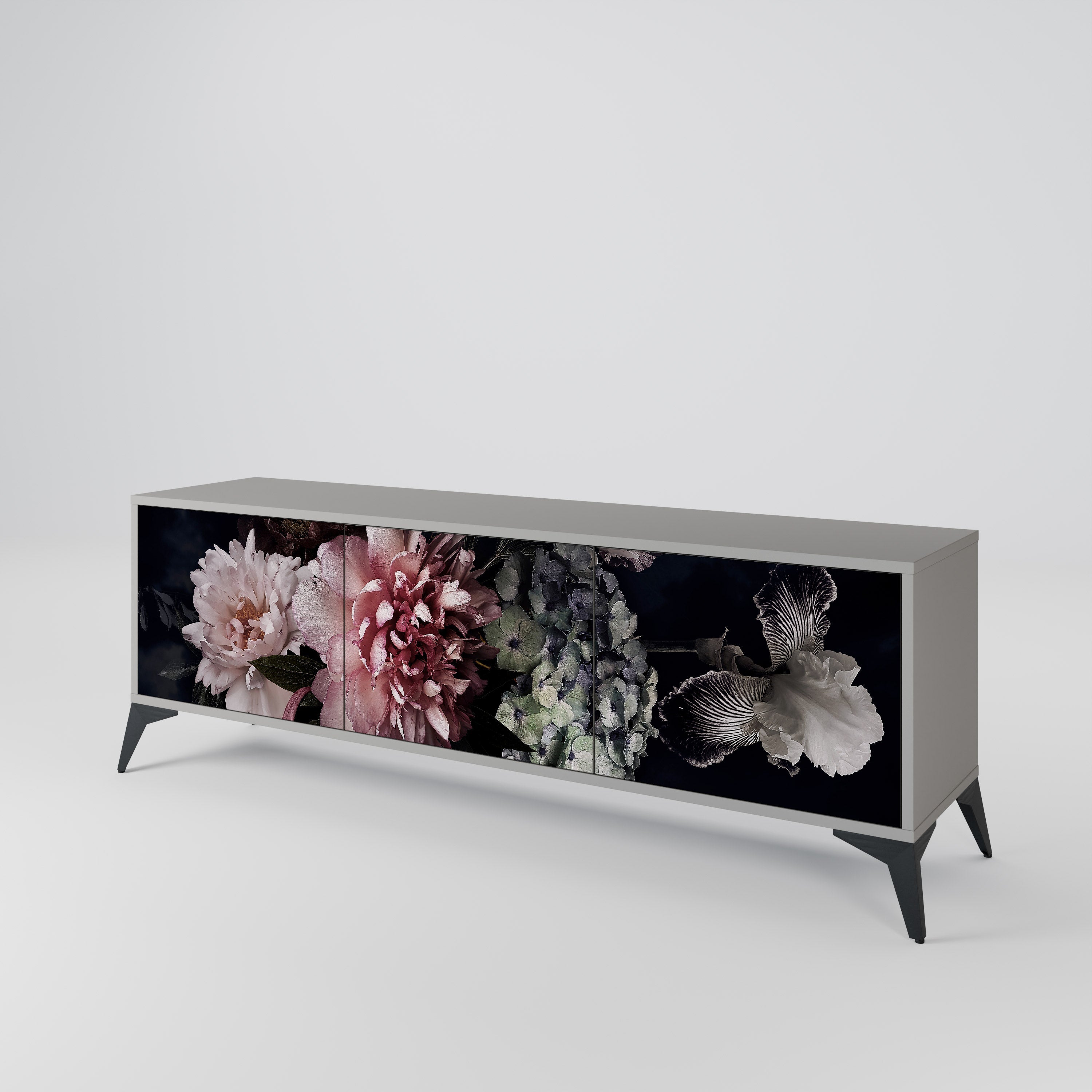 Meuble TV 3 portes PURE BLOSSOM finition grise