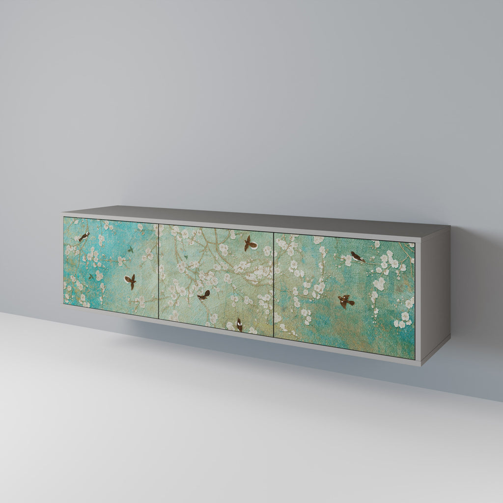 Meuble TV 3 portes BLOOMING CHARM, finition grise