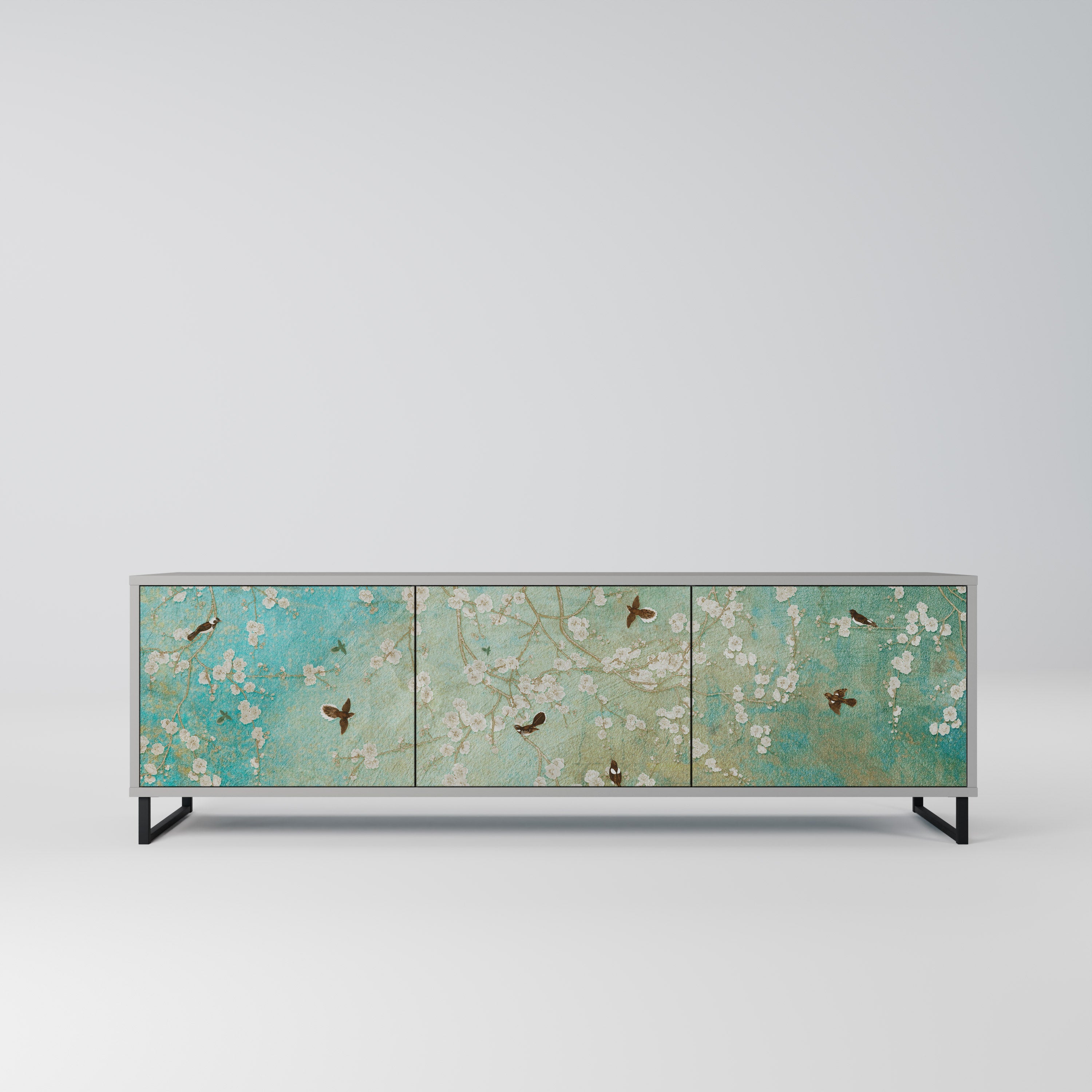 Meuble TV 3 portes BLOOMING CHARM, finition grise