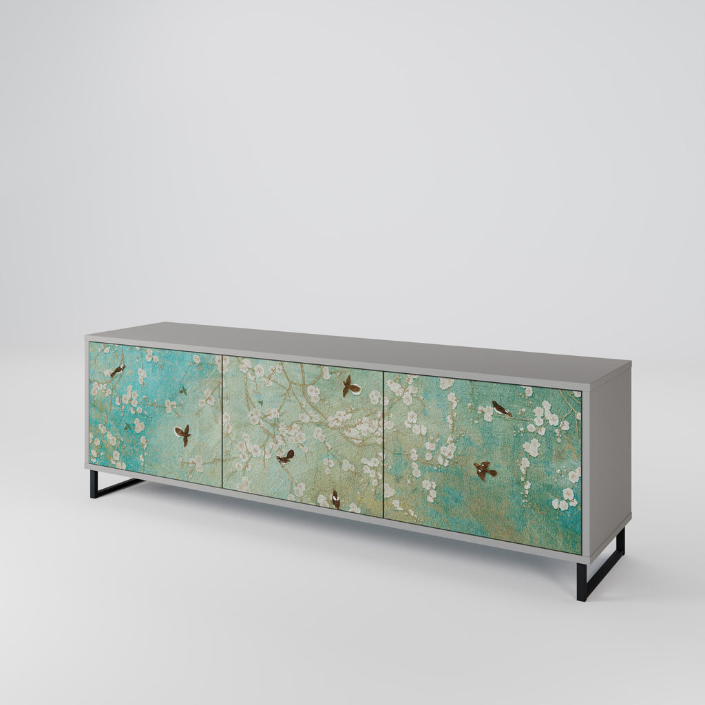 Meuble TV 3 portes BLOOMING CHARM, finition grise