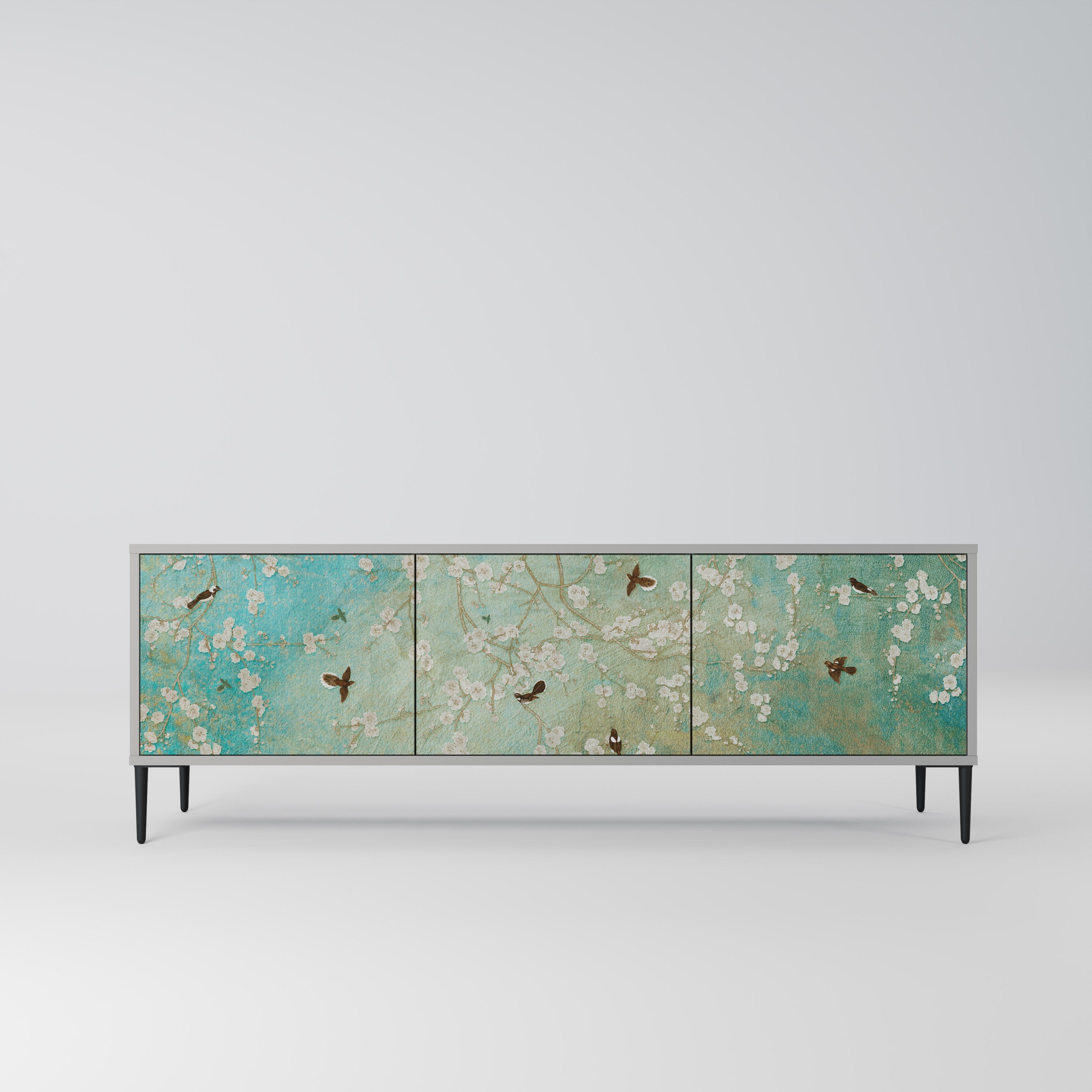 Meuble TV 3 portes BLOOMING CHARM, finition grise