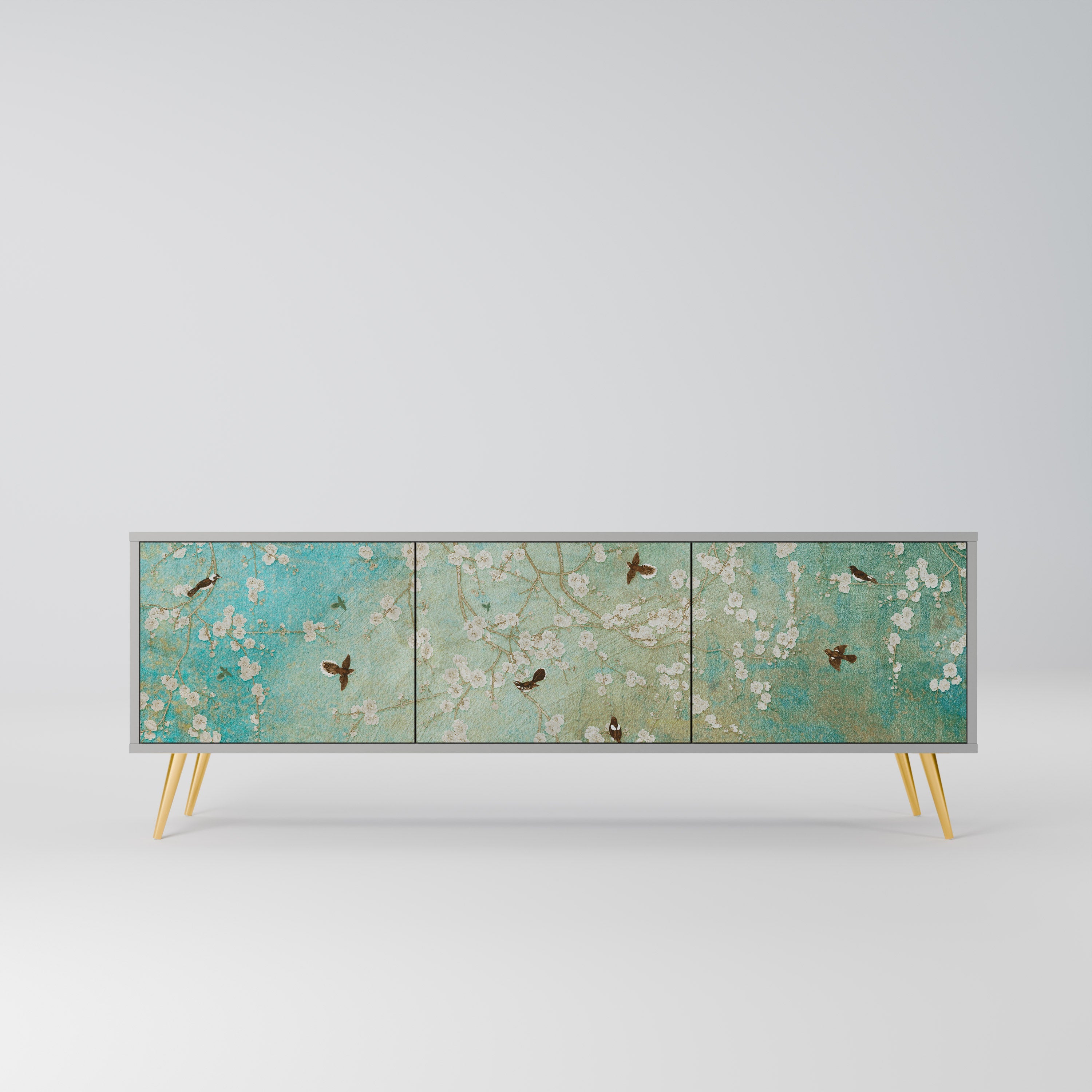 Meuble TV 3 portes BLOOMING CHARM, finition grise