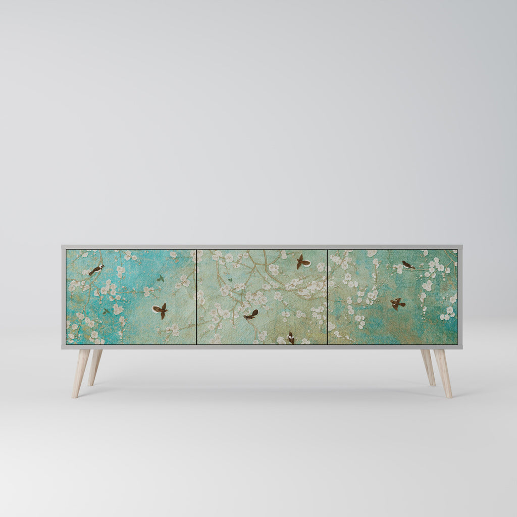 Meuble TV 3 portes BLOOMING CHARM, finition grise