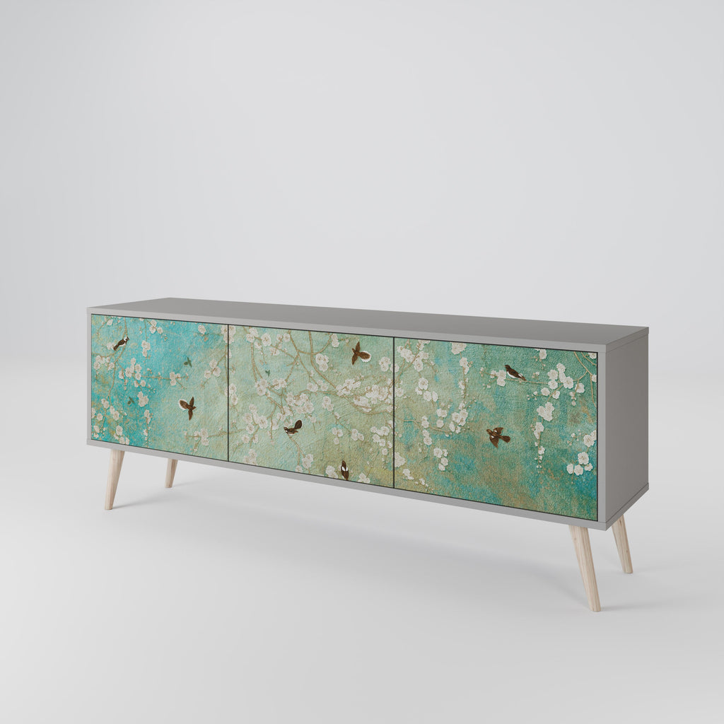 Meuble TV 3 portes BLOOMING CHARM, finition grise