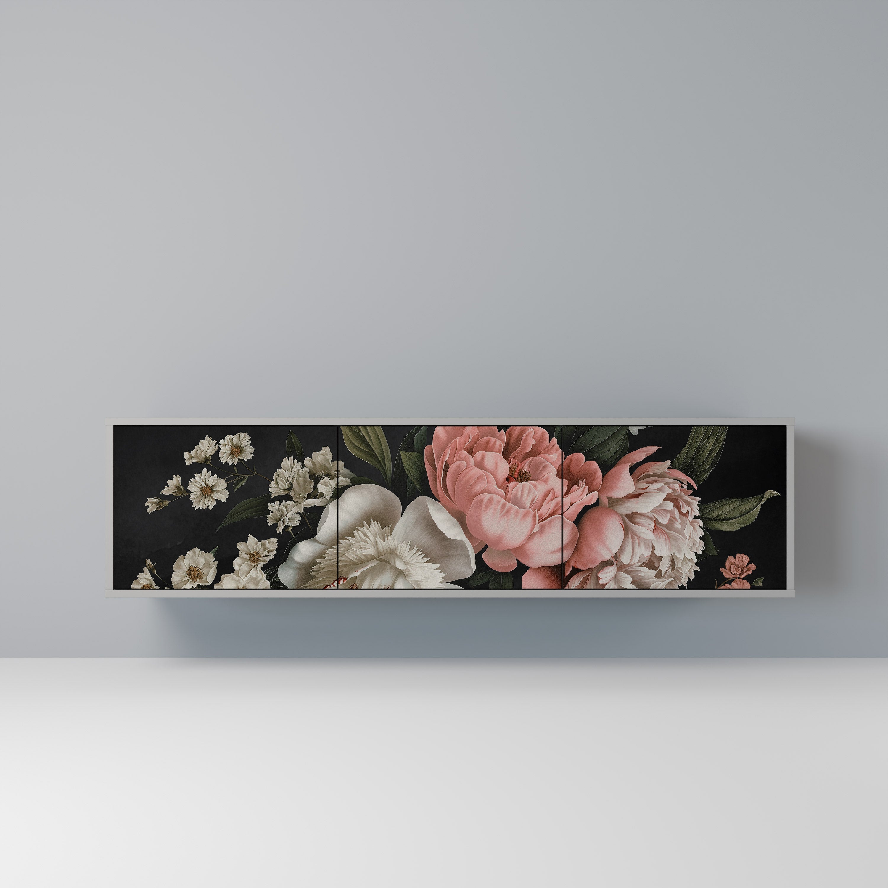 Meuble TV 3 portes LUSH ELEGANCE finition grise