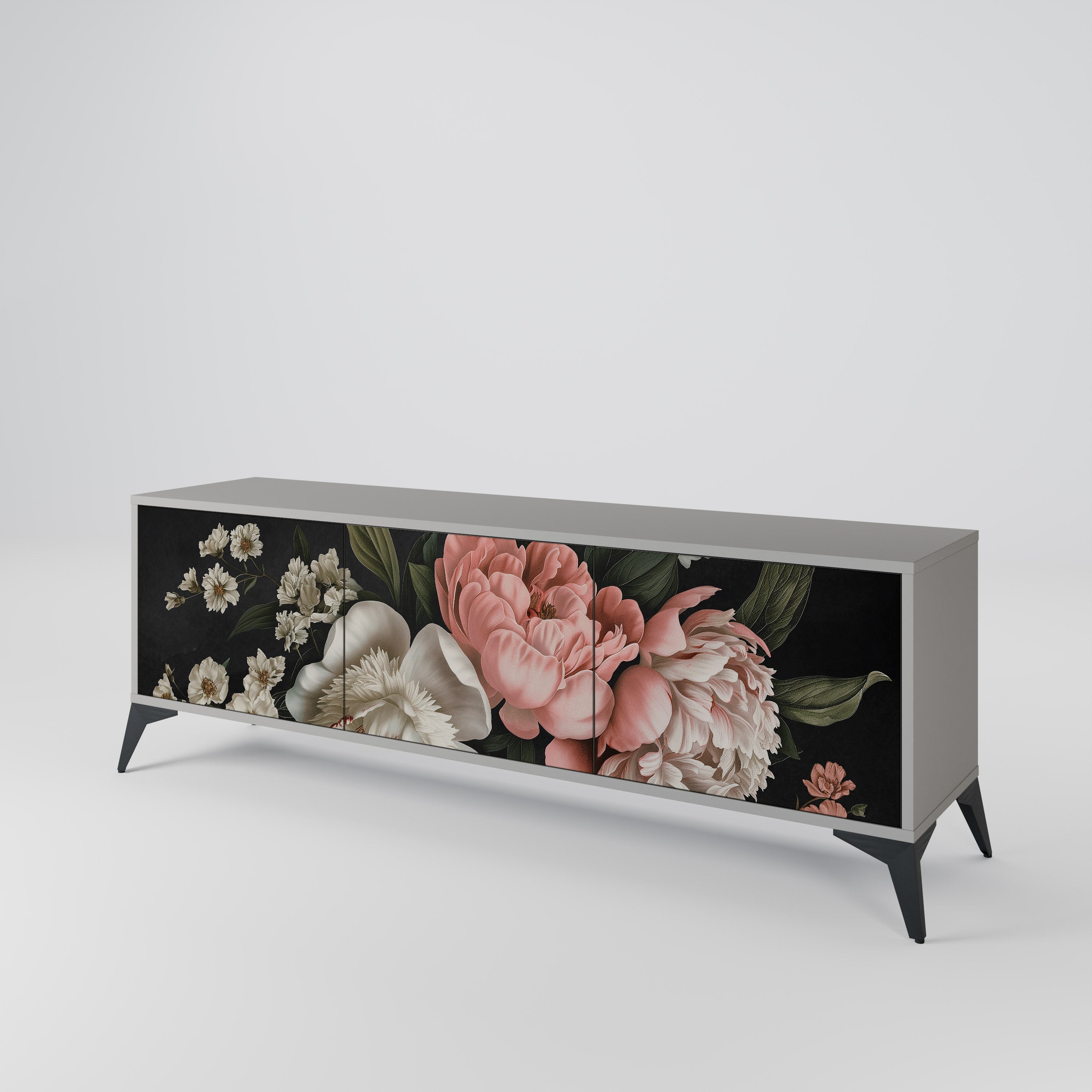 Meuble TV 3 portes LUSH ELEGANCE finition grise