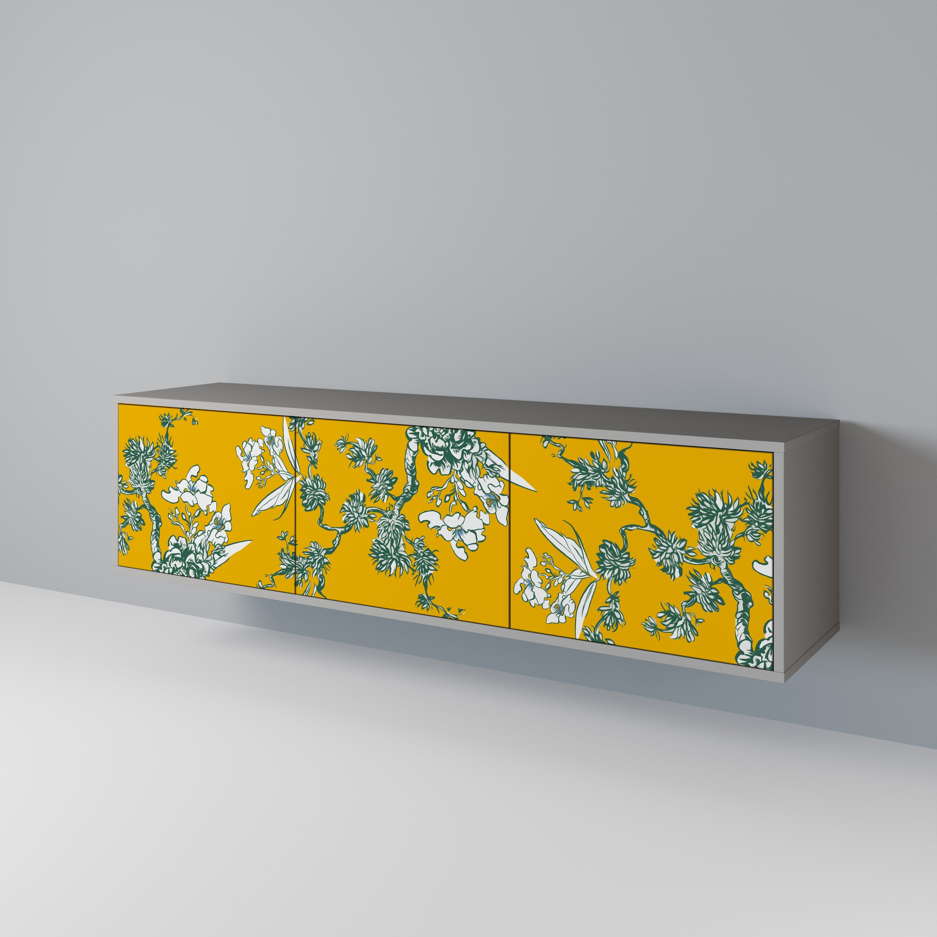 Meuble TV 3 portes YELLOW CHINOISERIE, finition grise