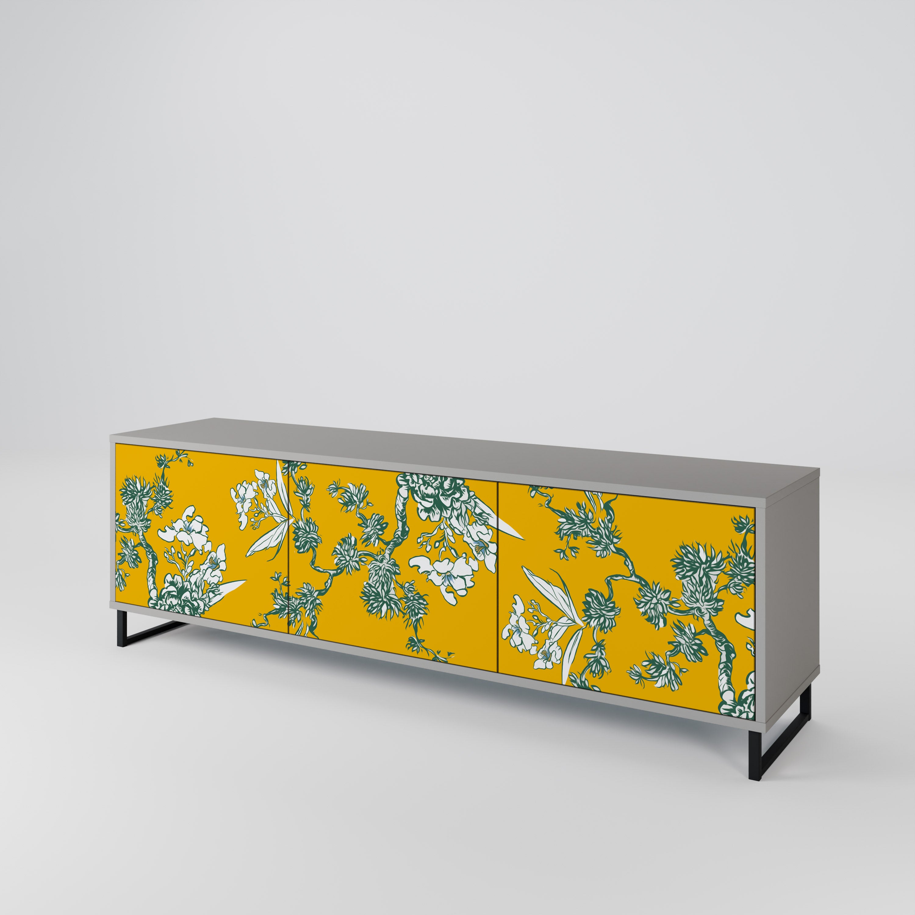 YELLOW CHINOISERIE 3-Door TV Cabinet