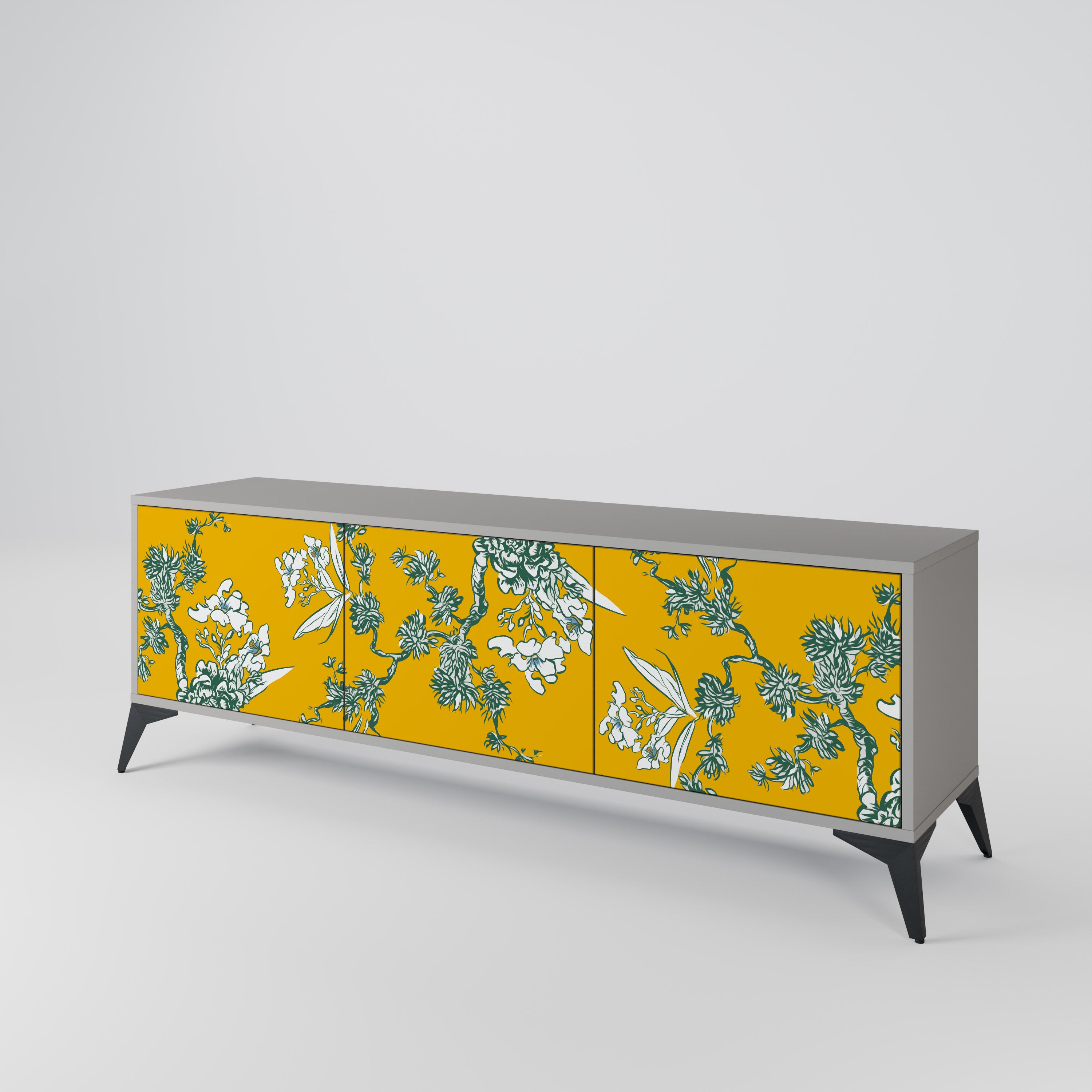 YELLOW CHINOISERIE 3-Door TV Cabinet