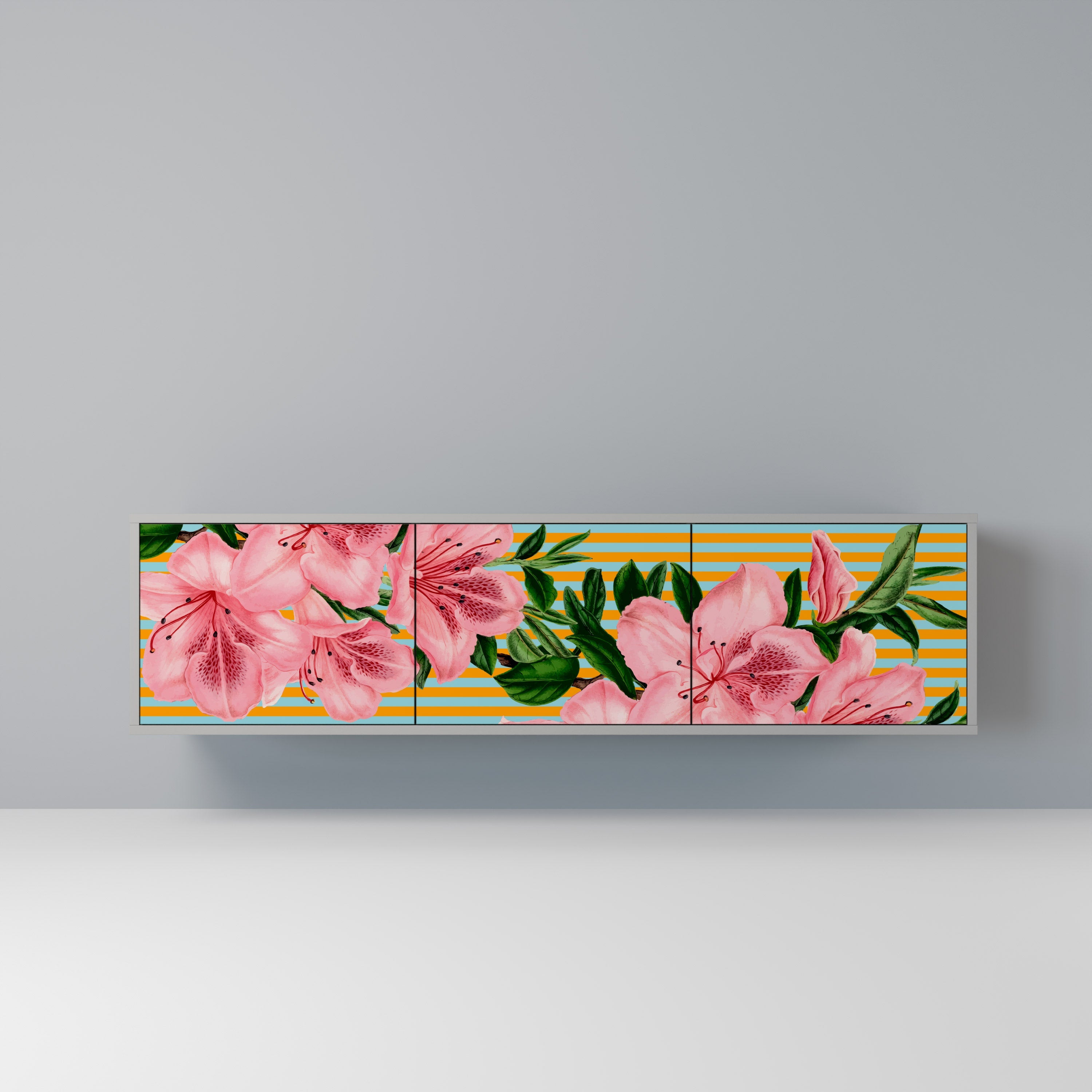 Meuble TV 3 portes FRAGILE BEAUTY, finition grise