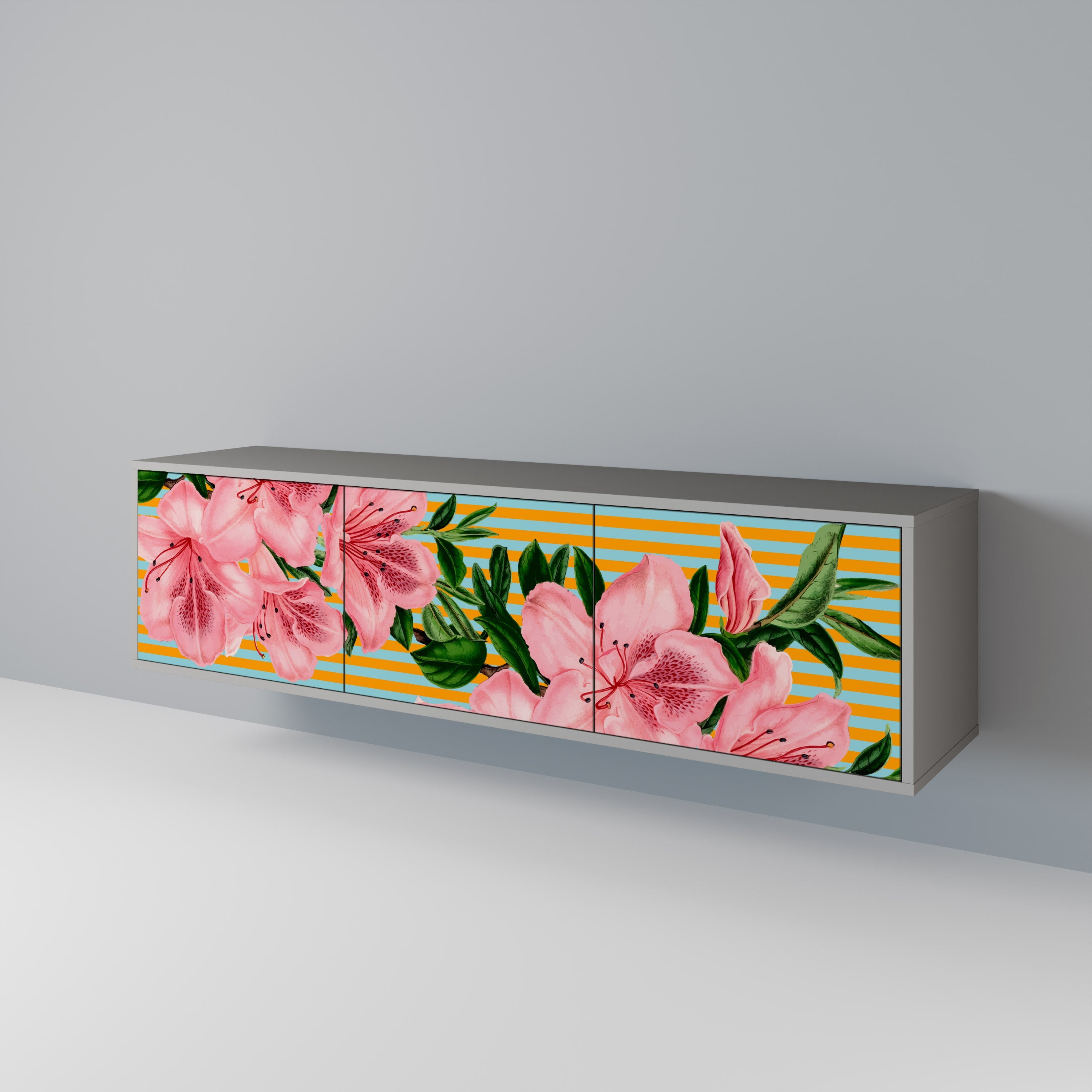 Meuble TV 3 portes FRAGILE BEAUTY, finition grise