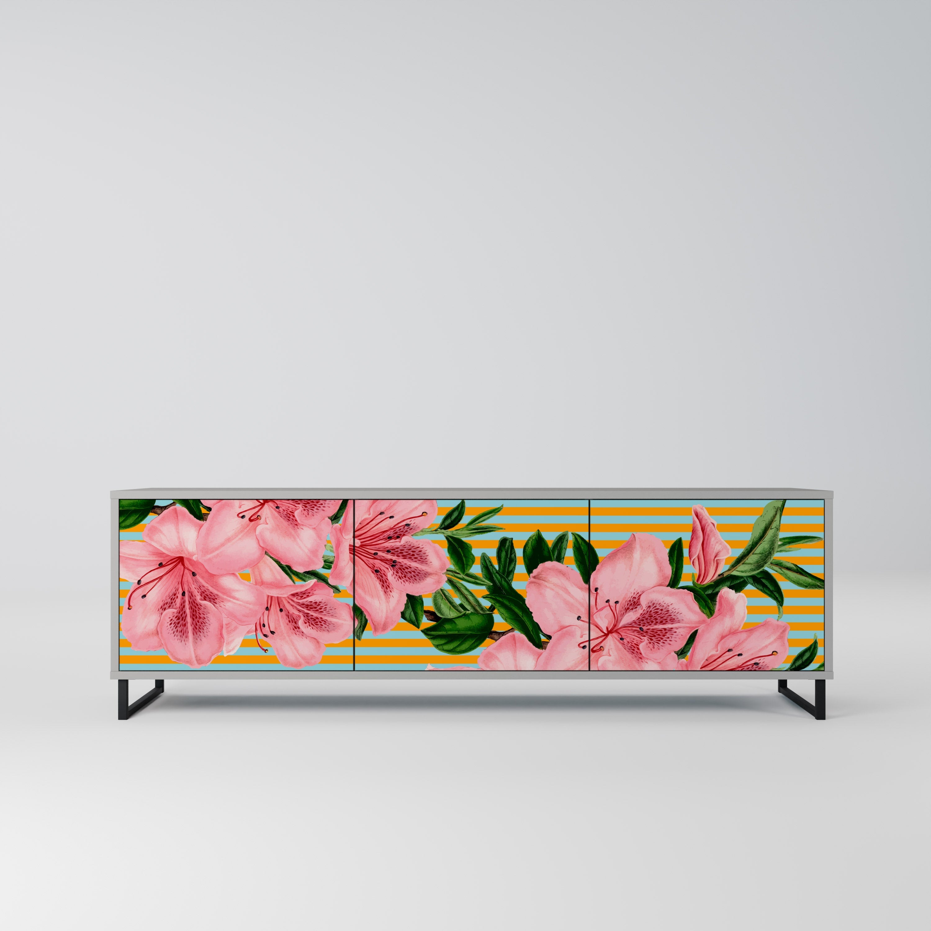 Meuble TV 3 portes FRAGILE BEAUTY, finition grise