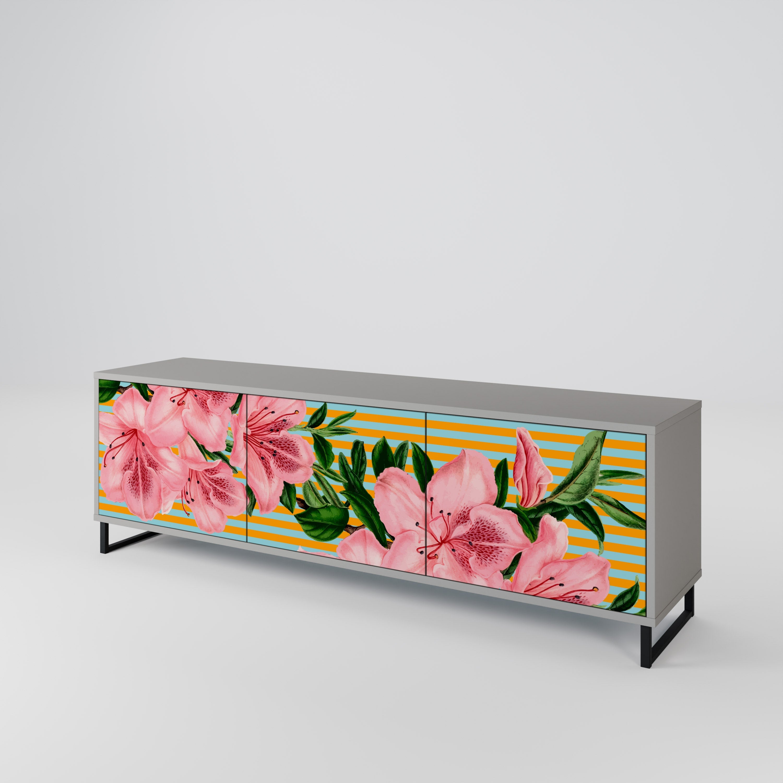 Meuble TV 3 portes FRAGILE BEAUTY, finition grise