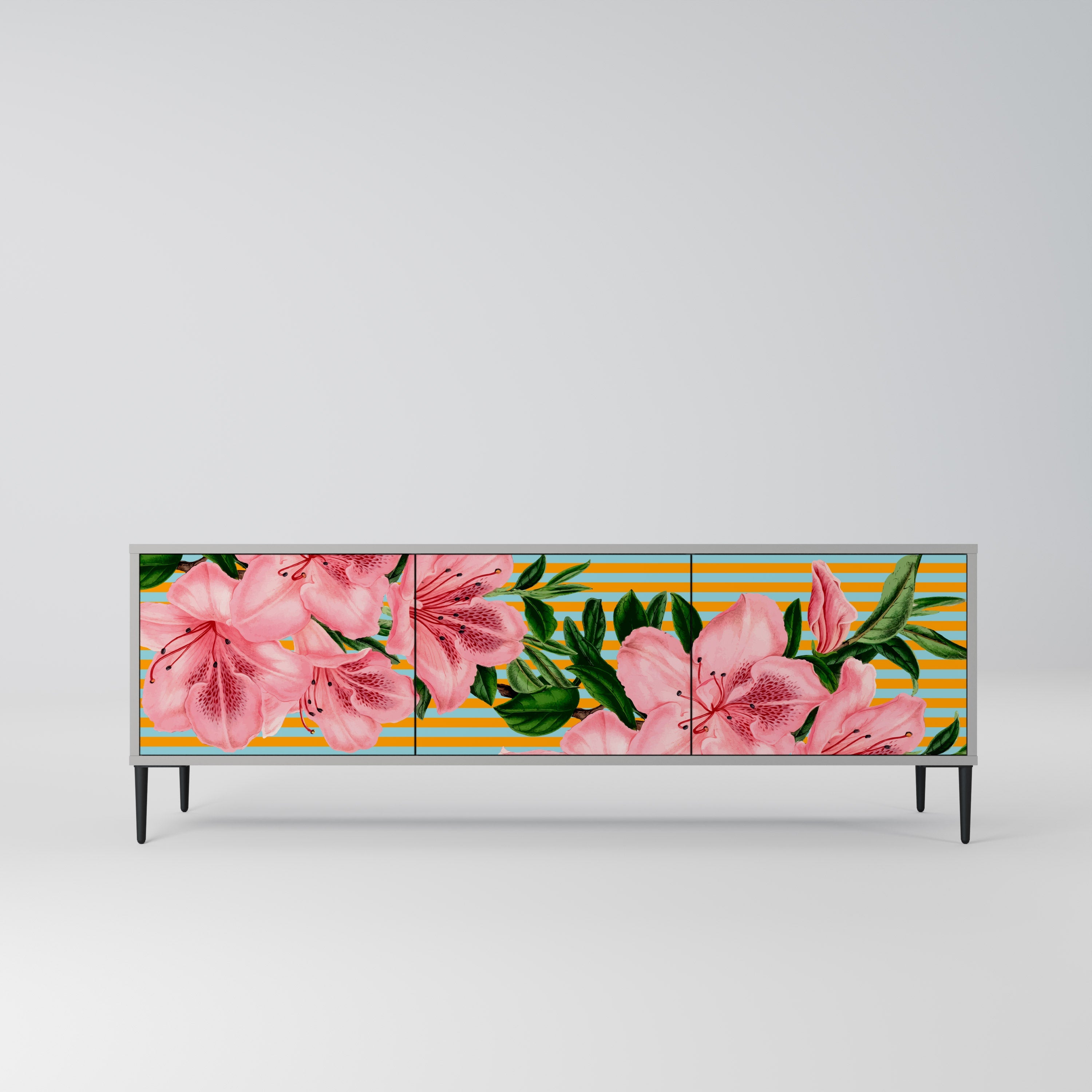 Meuble TV 3 portes FRAGILE BEAUTY, finition grise