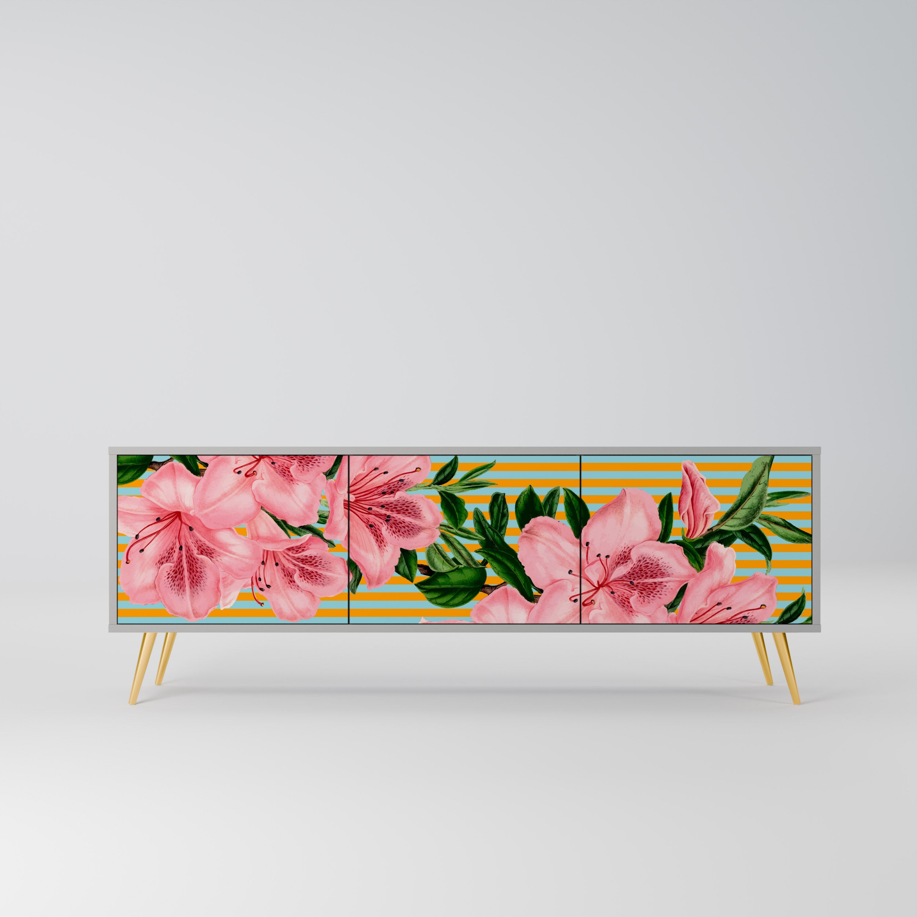 Meuble TV 3 portes FRAGILE BEAUTY, finition grise