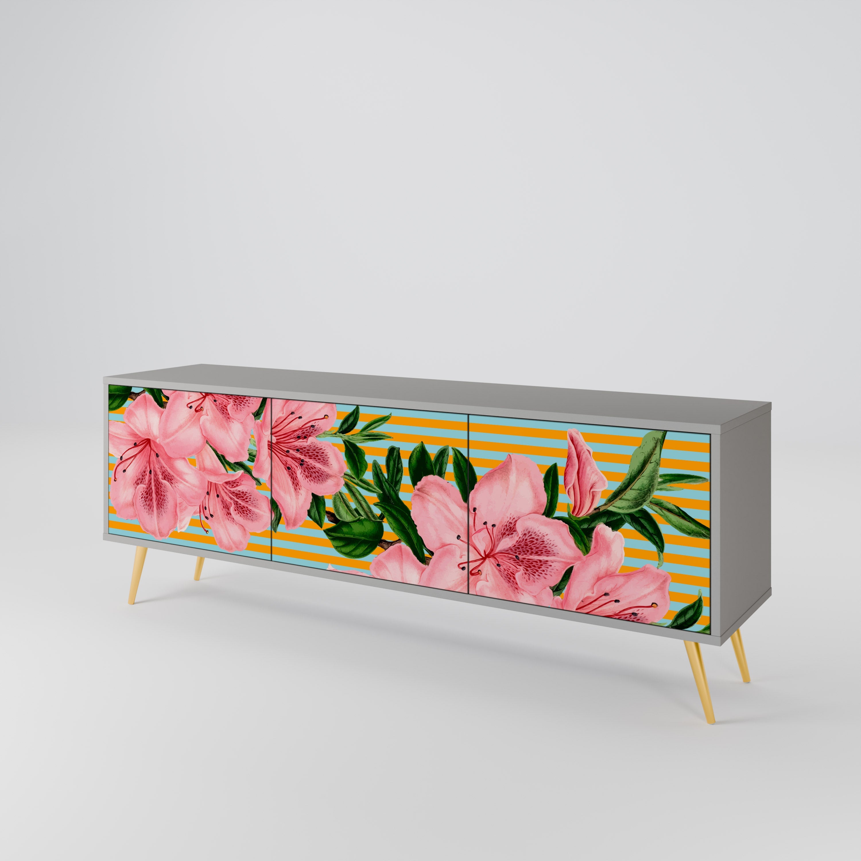 Meuble TV 3 portes FRAGILE BEAUTY, finition grise